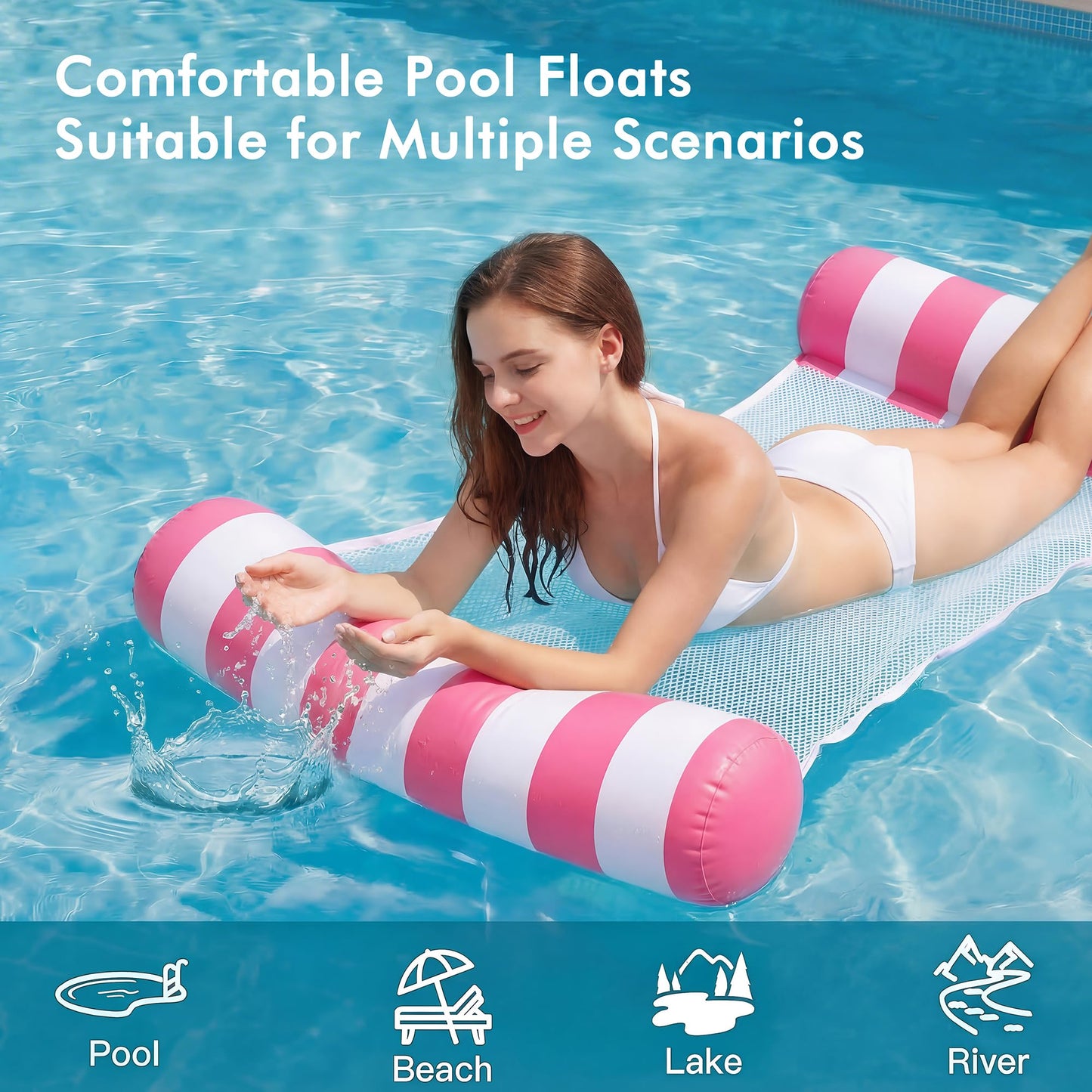 4 Pack Inflatable Pool Floats, OKSUWATER 4-in-1 Water Hammock, Pool Floats Adult Size for Swimming Pool Party Summer Lake Water Fun