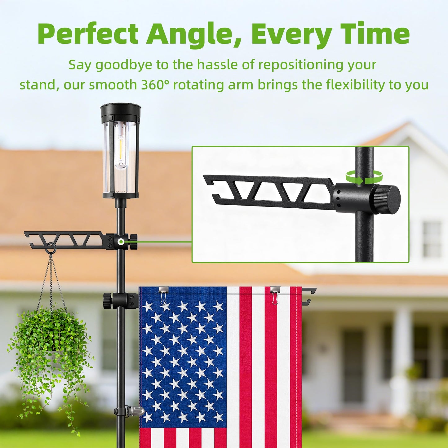 Garden Flag Stand with Solar Light for Outside 12 x 18 Inch Flags, Heavy Duty Aluminum Alloy Yard Flag Holder with Clip, Weatherproof Outdoor Flag Pole