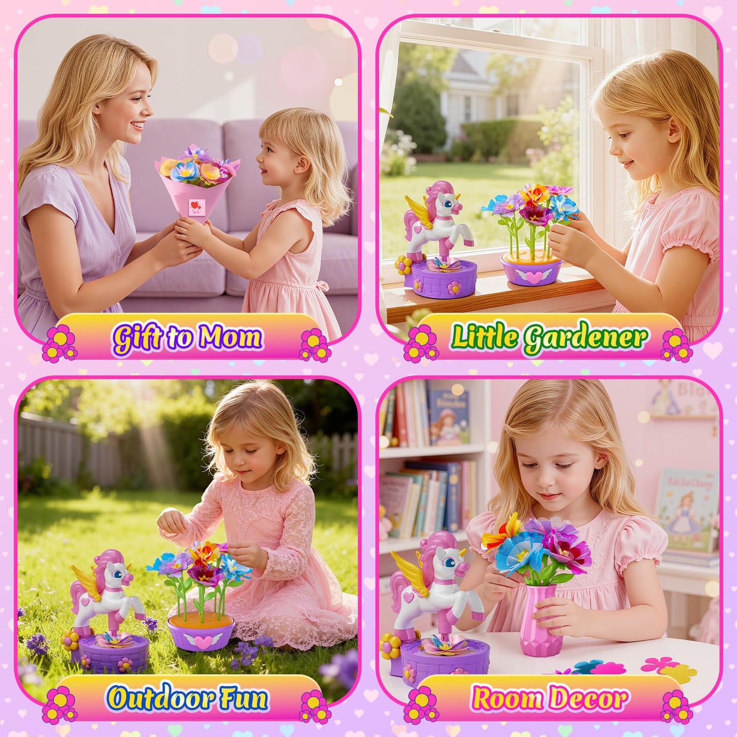 Zmpolir Craft Kits, Push-to-Create Bouquet Maker, Unicorn Toys for Girl Age 3-12, Fabric Bouquet Toys, Kids DIY Arts and Crafts Kit, Creative Birthday Gifts for 3 4 5 6 7 8 9 10 11 12 Year Old Girls