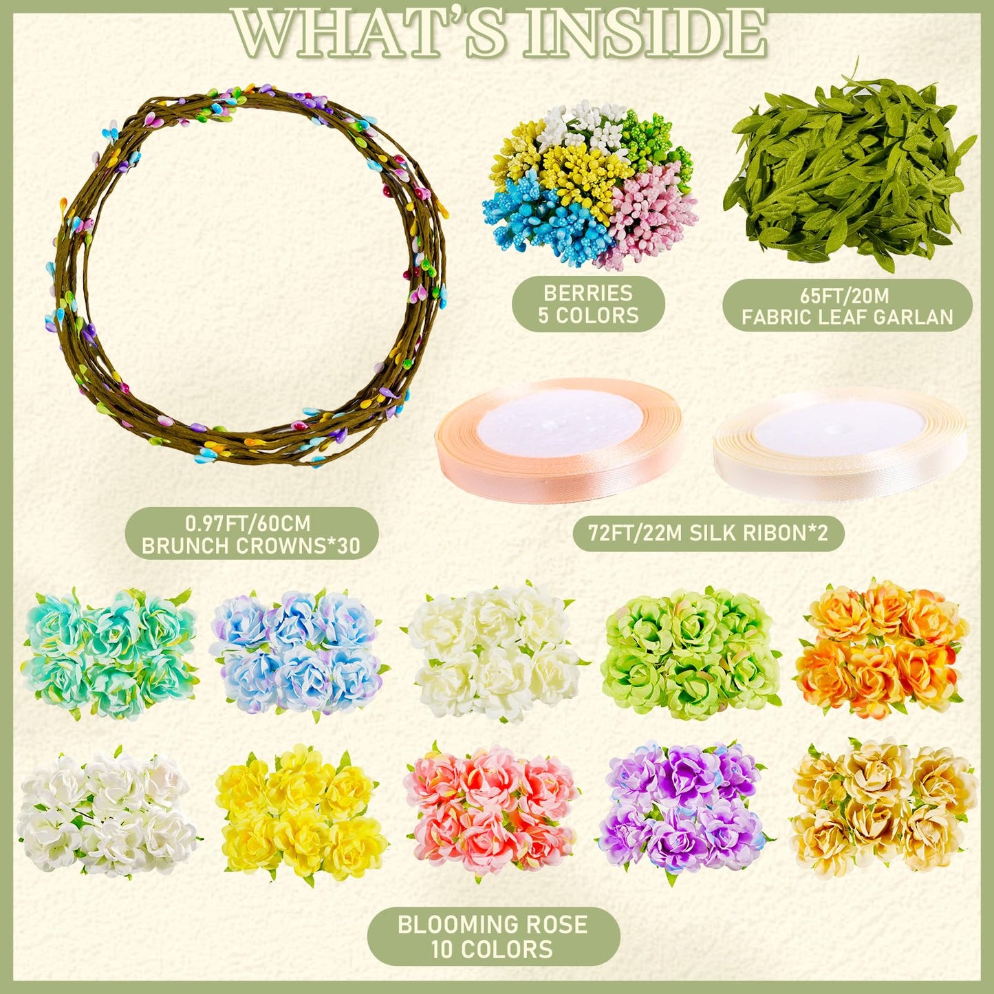 Pattyeer 153Pcs(30 Set) DIY Flower Crowns Making Kit, Handmade Floral Crown Garland Wreath Craft Kit, Make Your Own Flower Hair Accessories Gift for Women