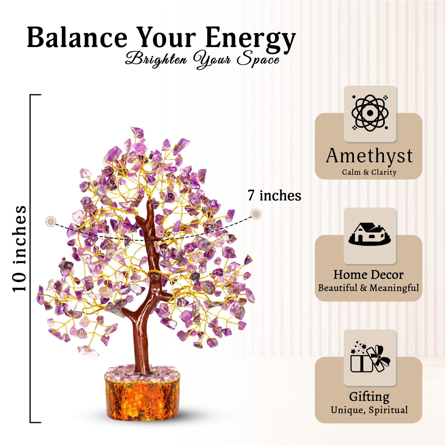YATSKIA Amethyst Crystals Tree of Life - Stones and Crystals - Bonsai Tree - Good Luck Gifts for Women - Meditation Accessories - Chakra Stones Decor