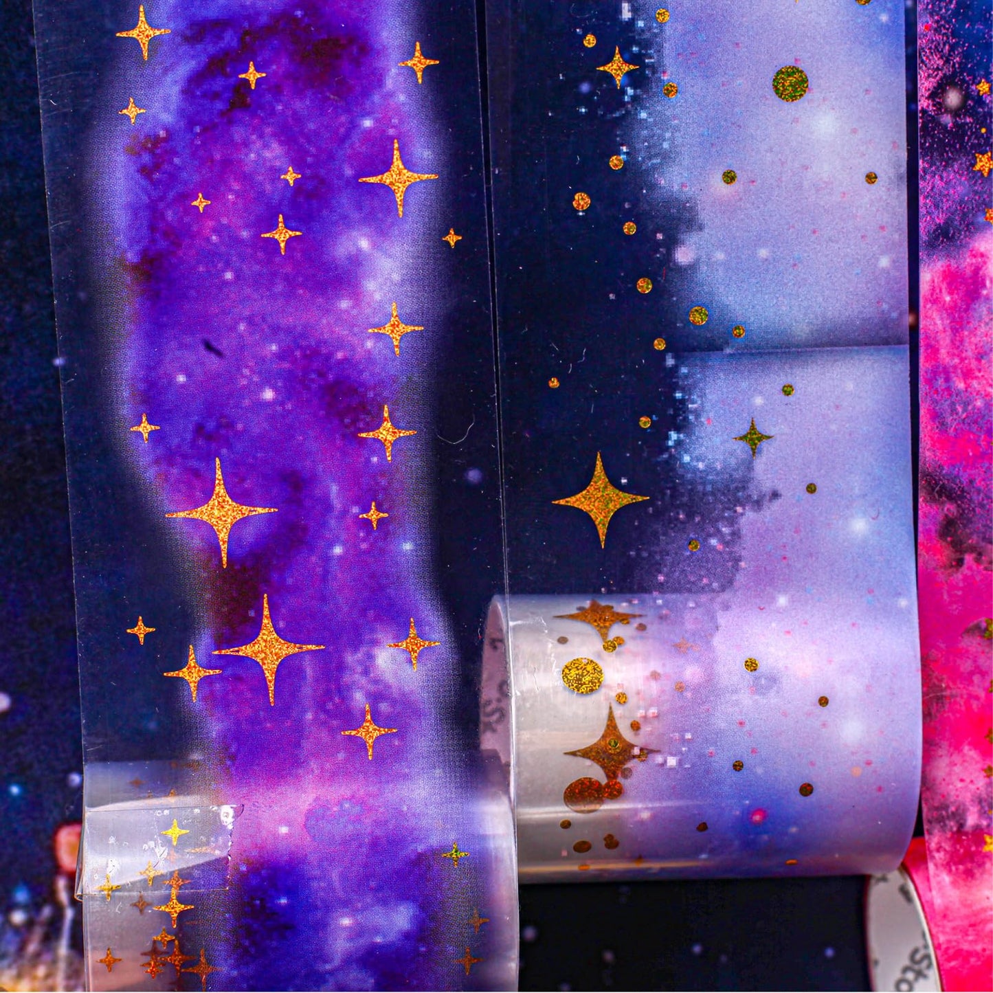 Frekyar Star PET Tape Stickers for Scrapbooking Supplies,6 Rolls of Holographic Starry Sky Themed Decorative Tape Stickers for Journaling, Junk Journal Supplies, DIY Crafts(Ripple)