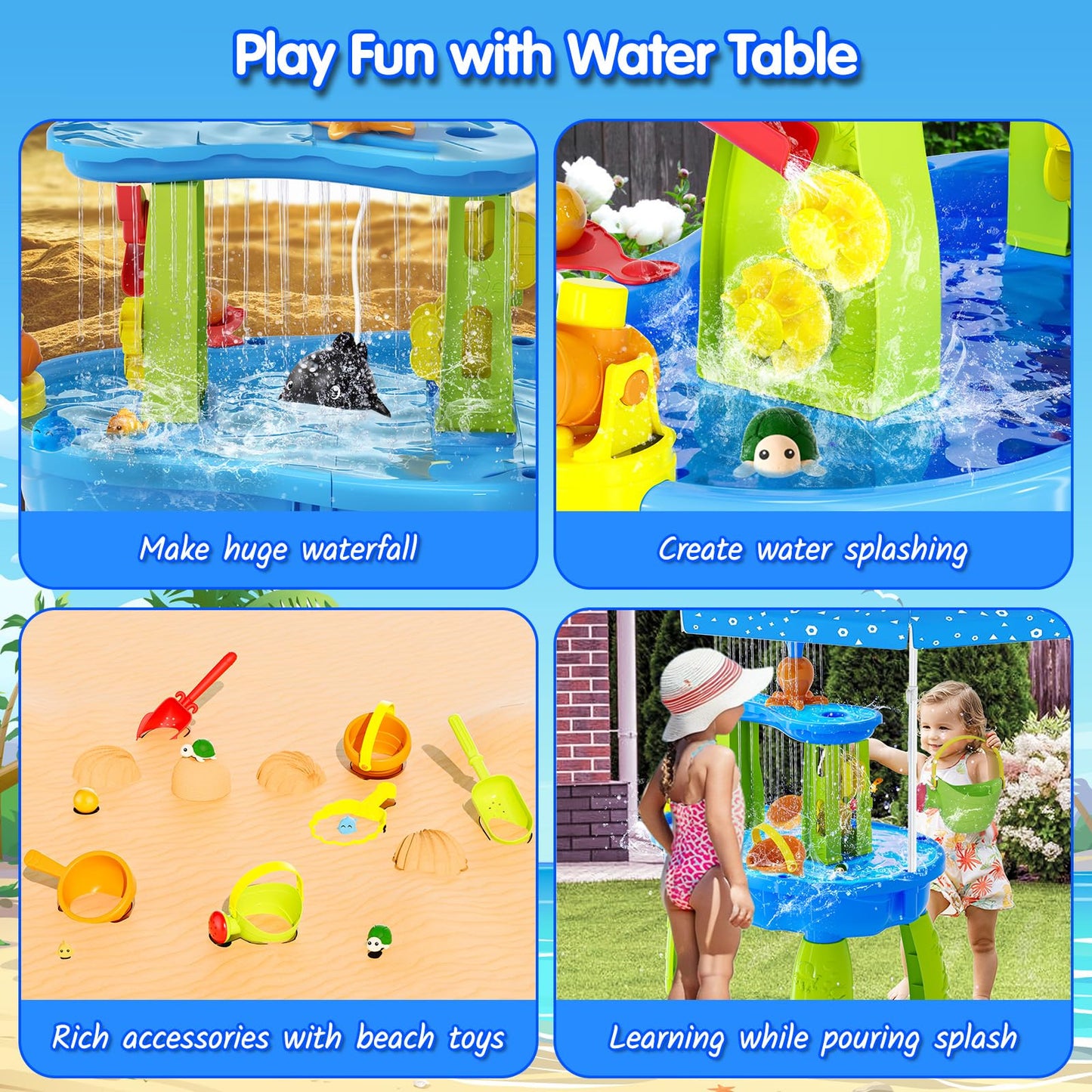 2026 Upgraded Water Table for Toddlers 3-5 4-8, 3-Tier Outdoor Water Tables with Umbrella, Kids Activity Play Table with Auto Electric Pump Summer Toys, Backyard Beach Water Toys for Boys Girls 3+
