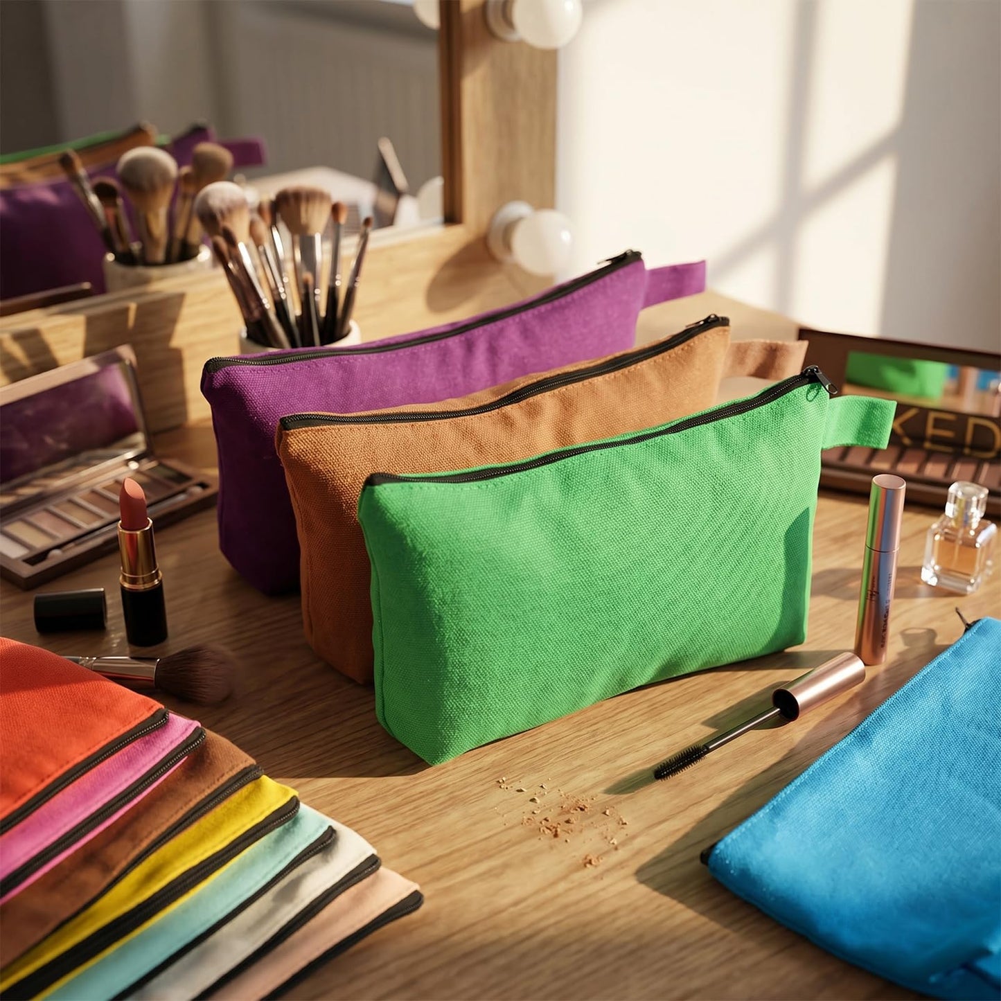 Reginary 100 Pcs Multicolor Canvas Makeup Bag Bulk Portable Travel Cosmetic Pouch Versatile Blank Toiletry Bag with Zipper for Women DIY Craft Purse Pencil Case (7.5 x 5 x 2 Inch)
