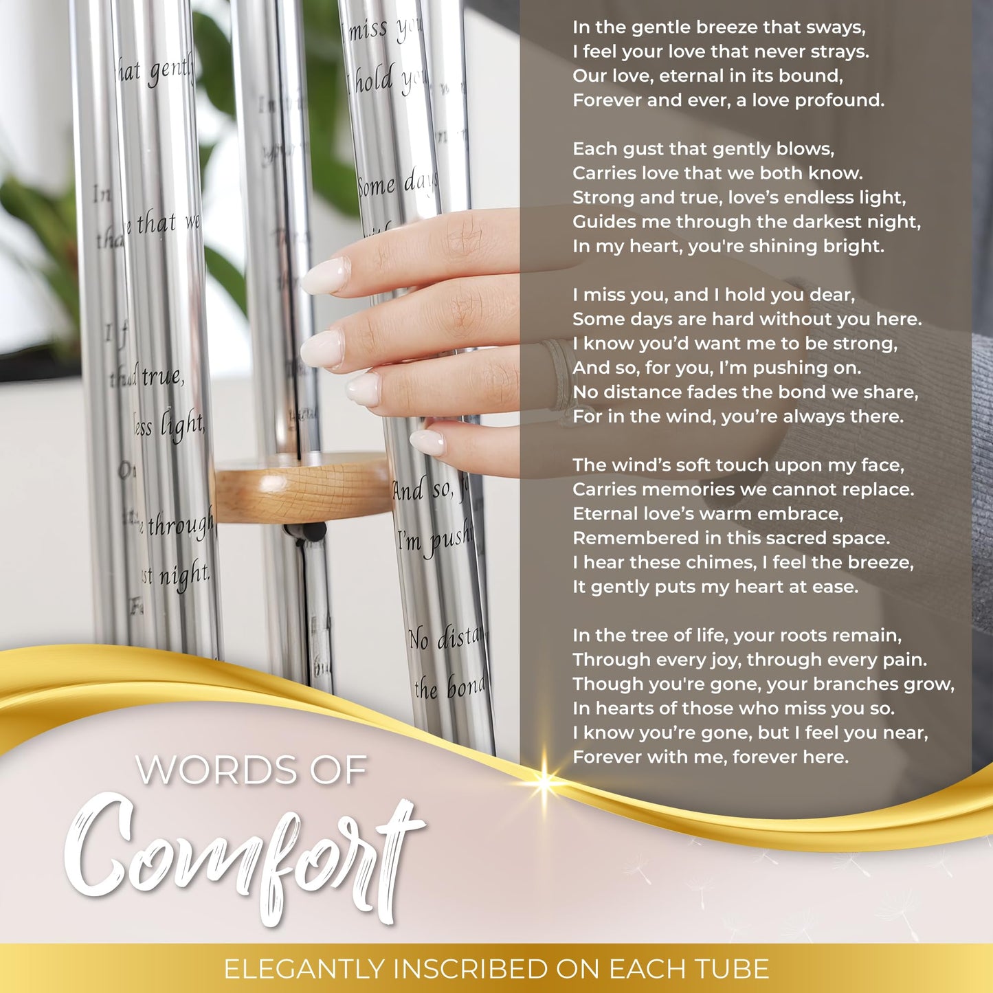 Tree of Life Memorial Wind Chimes for Loss of Loved One - Beautifully Packaged Memory Tree Windchimes in Memory of a Loved One - Sympathy Wind Chimes with Sympathy Card & Floral Keepsake (32" Size)