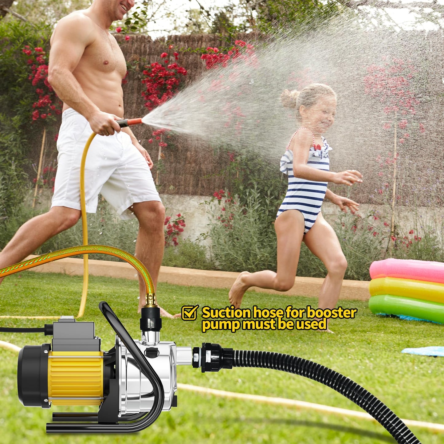 SHANGDA Water Transfer Pump 110V Shallow Well Pump 1.6HP Electric Portable Garden Pressure Booster Pumps for Sprinkler Irrigation Lawn with Adapters, Yellow
