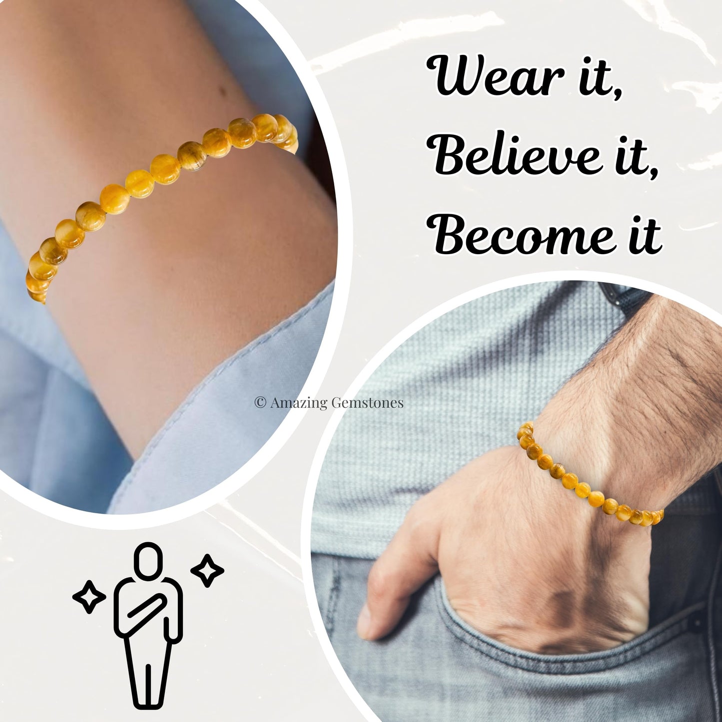 Amazing Gemstone Yellow Cats Eye Bracelet for Women Men's Gifts - Protection Healing Crystal Bracelet - 6mm Gemstone Beaded Adjustable Bracelet