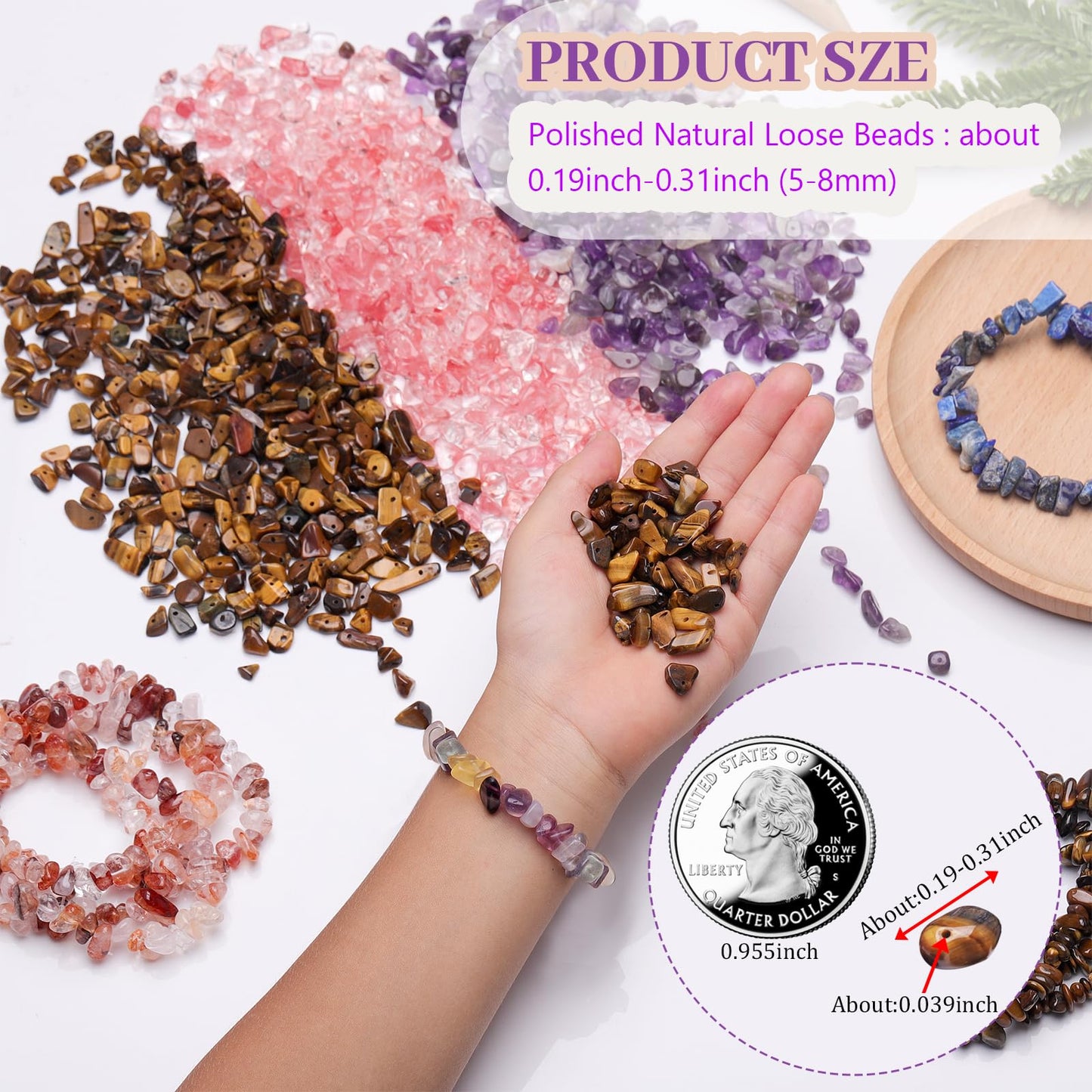 400pcs Natural Chip Stone Beads for Jewelry Making Strawberry Quartz 5-8mm Irregular Gemstones Healing Crystal Loose Rocks Bead Hole Drilled for Ring Earrings Necklace Bracelet Making DIY Art Crafts