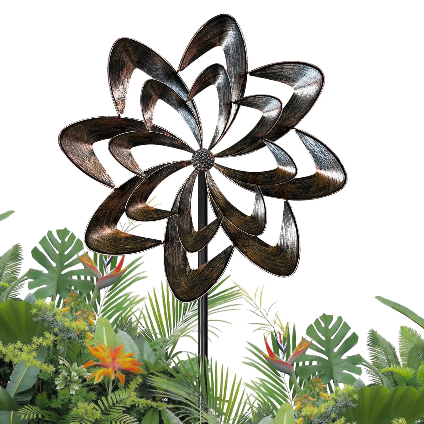 THESEATOP 74’’ Wind Spinner Outdoor for Yard and Garden, Double-Sided Large Metal Kinetic Wind Spinner with Classical Design, Stable 3-Prong Stake, Yard Art Decor for Patio Lawn (Bronze)
