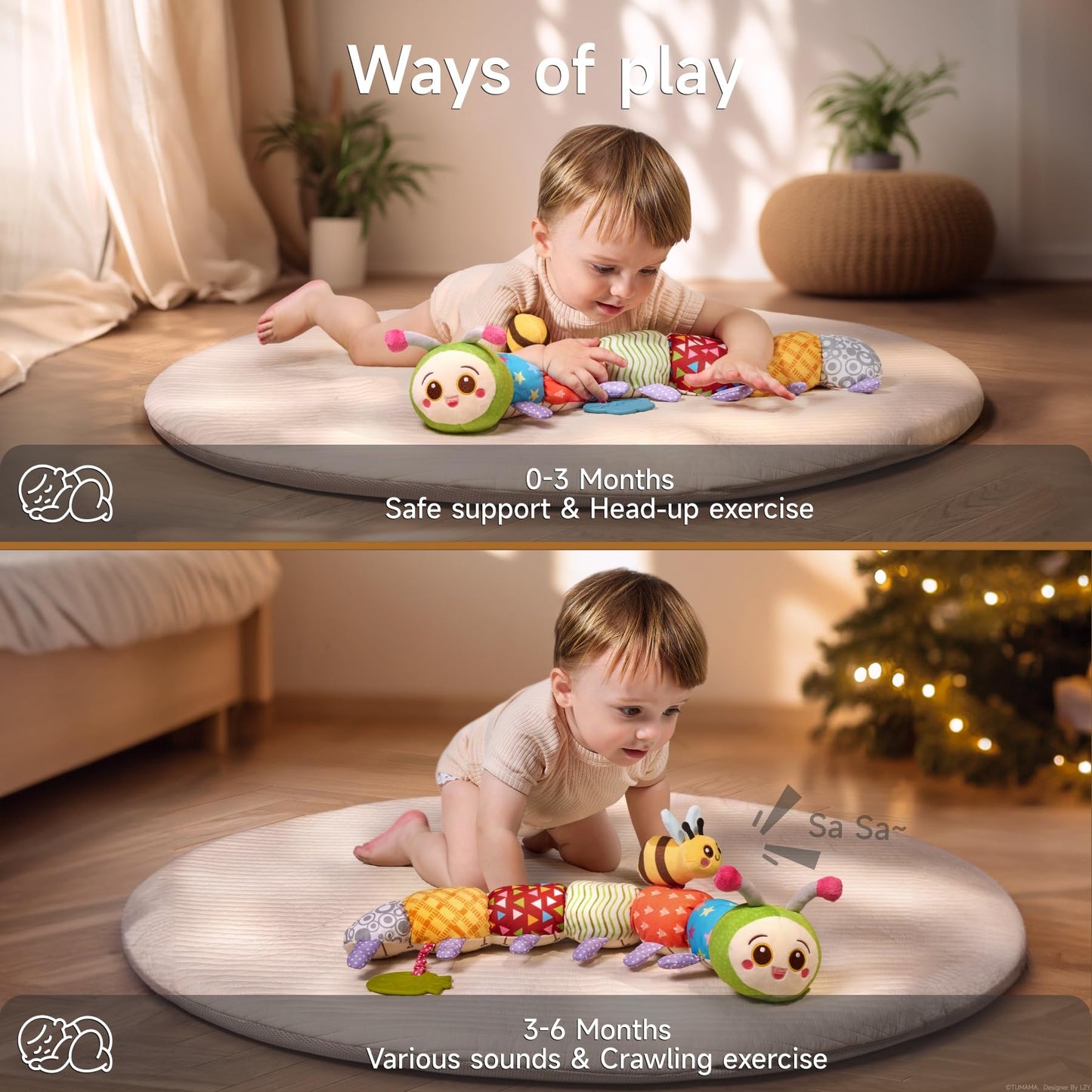 TUMAMA Baby Toys for 0 3 6 9 12 Months, Caterpillar Sensory Toy, Infant Baby Stuffed Animal Activity Soft Toys with Teether, Tummy Time Sensory Toys, Newborn Infant Sensory Toys Birthday Gifts