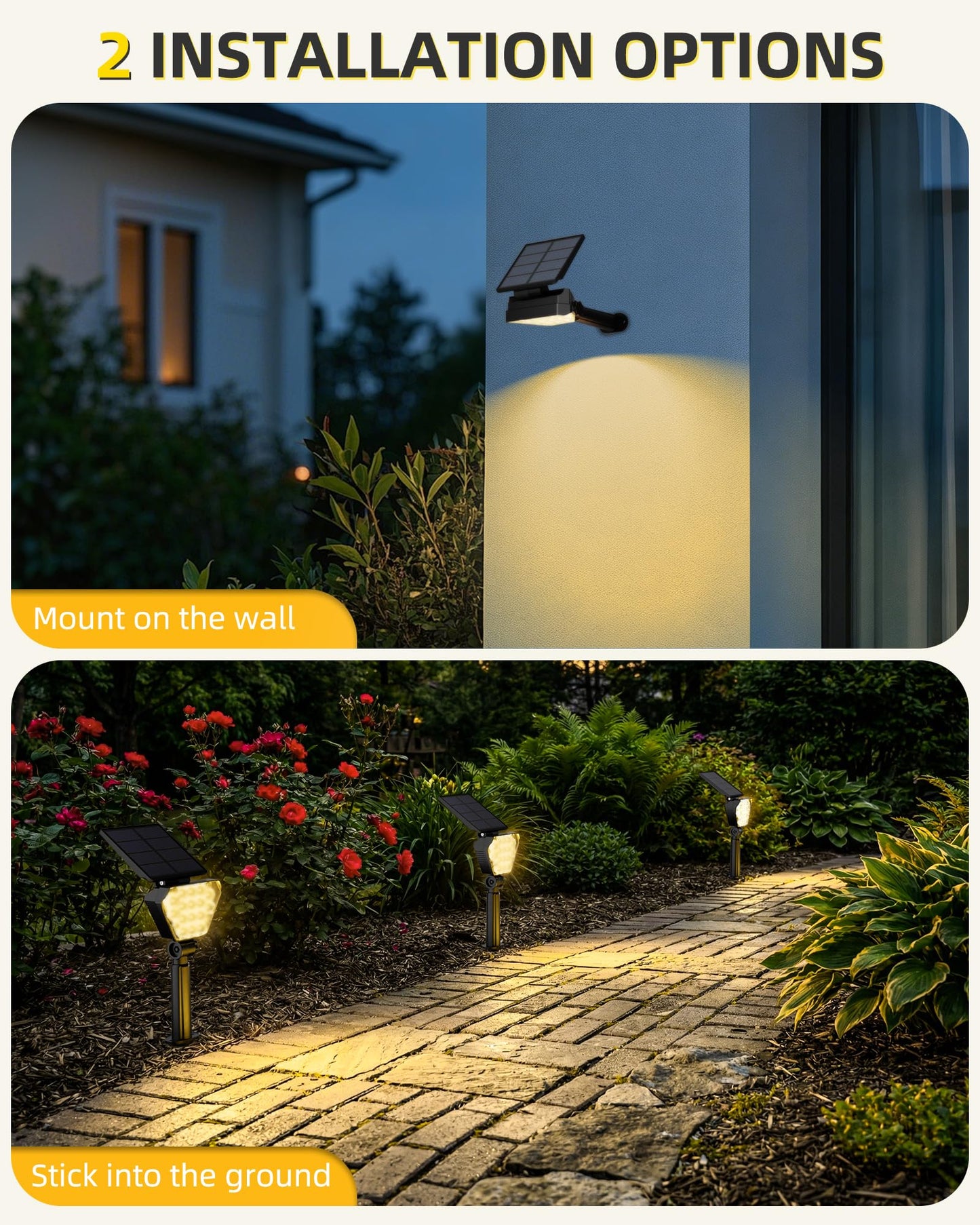 T-SUN Solar Lights Outdoor Waterproof IP65, 6Pack LED Solar Spot Lights Color Changing IP65 Waterproof Smart Auto On/Off for Outside Landscape Garden Yard Lawn Pathway Patio Driveway