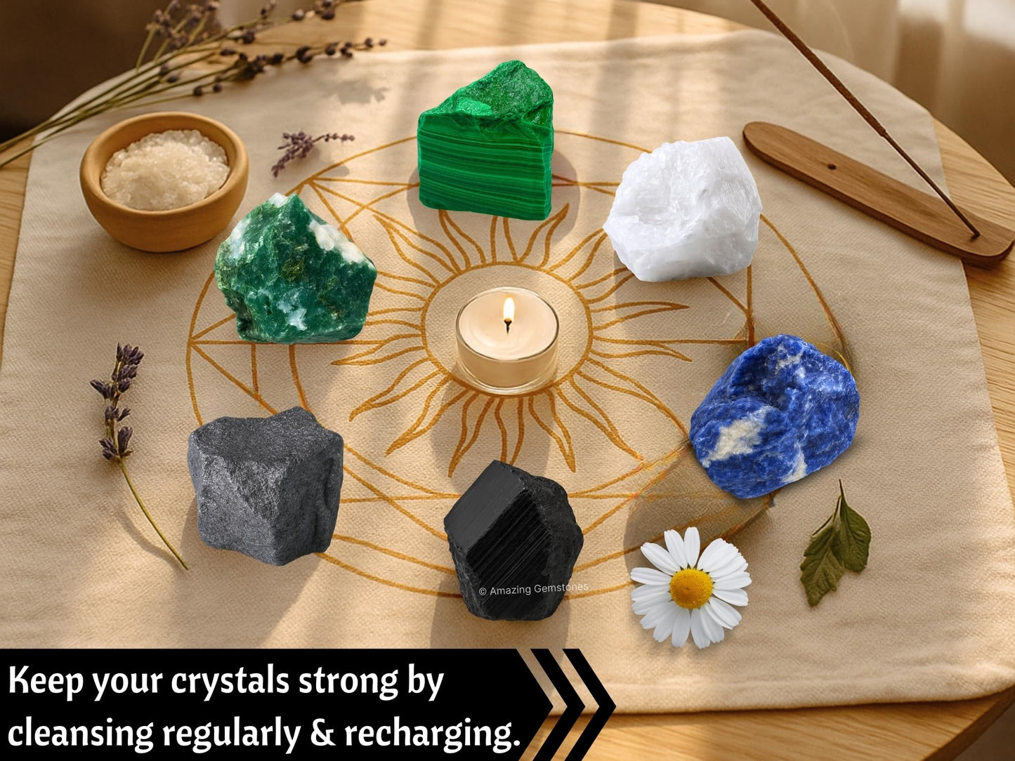 Amazing Gemstone Healing Crystal for Breast Lung Prostate Cancer Fighter, Set of 6 Black Tourmaline, Malachite, Hematite, Sodalite, Moss Agate and Snow Quartz Healing Crystals and Stones