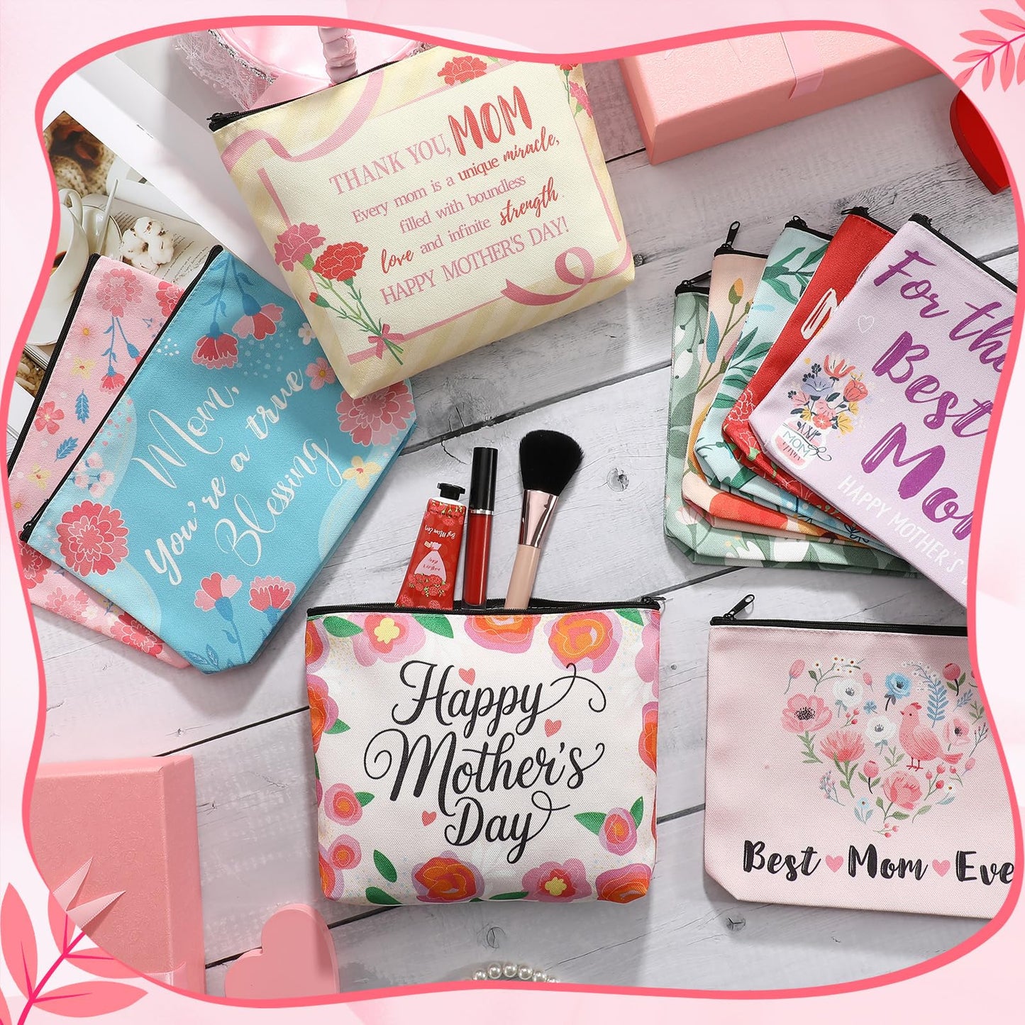 Landical 30 Pcs Mother's Day Makeup Bags Bulk, Mom Canvas Cosmetic Bags Gifts for Women, Toiletry Zipper Pouch Travel Vacation Essentials, Mother Gift Bag for Mom Party Favors Supplies