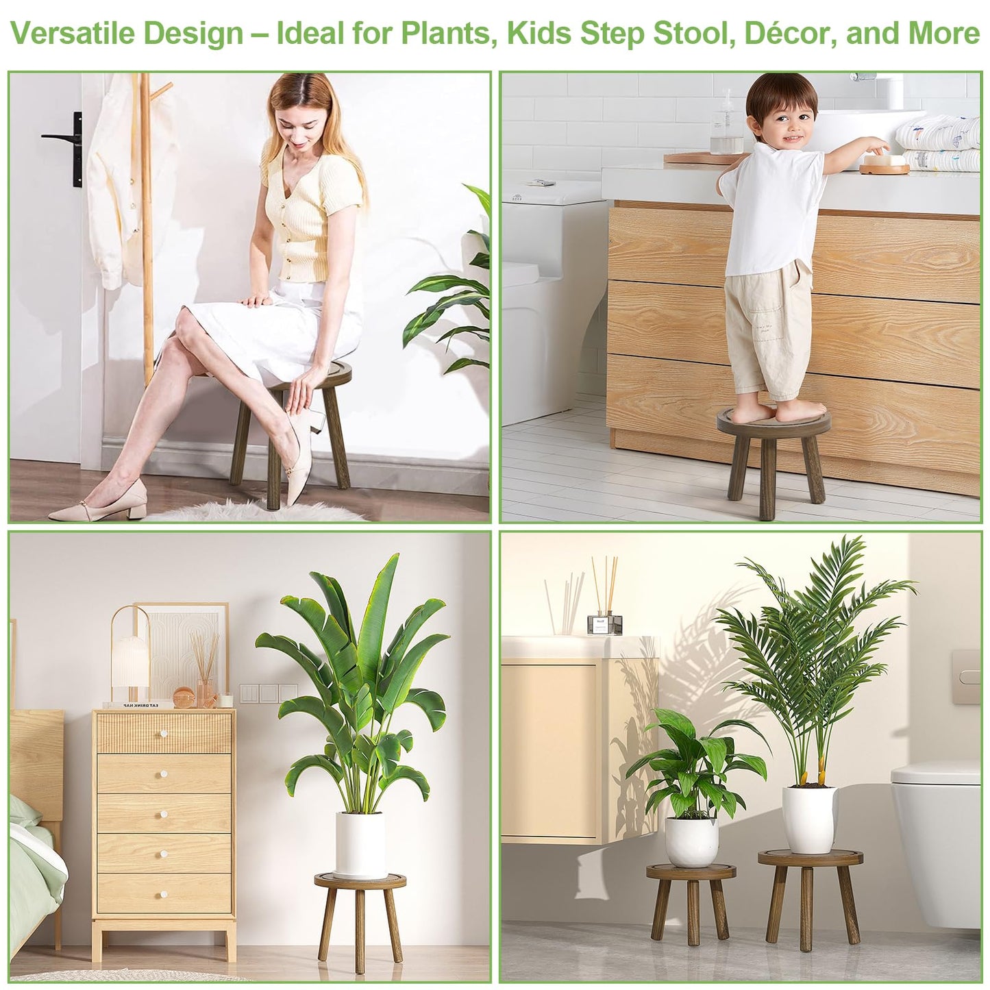 Vecxoty 3-Pack Wood Plant Stands Indoor, Single Plant Stand for 6-12 Inch Pots, Mid-Century Modern Plant Stool, Tall Plant Stand for Large Plants for Living Room, Balcony, Office (Dark Gray)