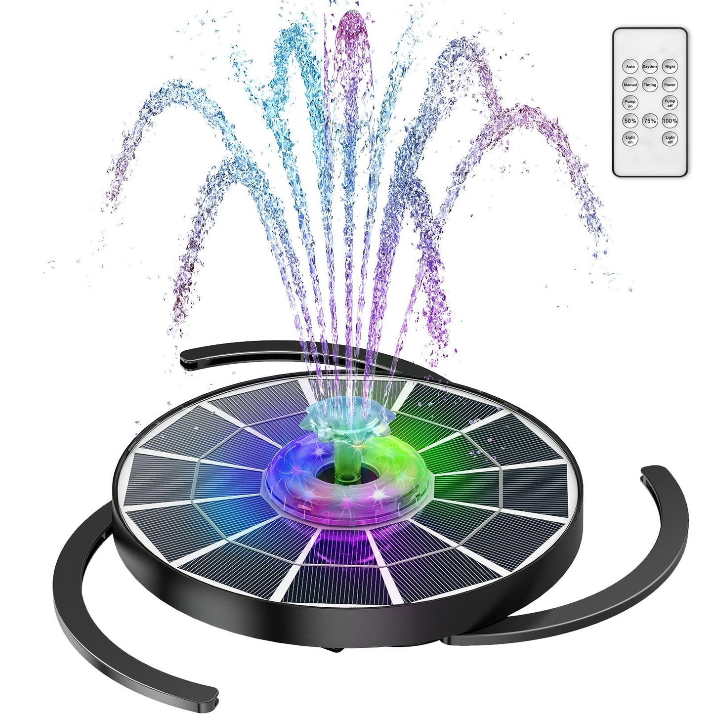 AISITIN 4W Solar Fountain with Lights, Chargeable Solar Bird Bath Fountains Built-in 2200mAh Battery, 2026 Upgrade Glass Panel Solar Water Pump for Bird Bath, Garden, Pond, Pool, Fish Tank, Aquarium