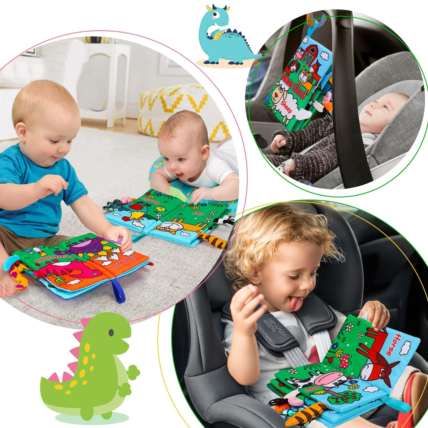 2 PCS High Contrast Crinkle Baby Books 0-6 Months Interactive Sensory Baby Toys 9-12 Month Montessori Activities Touch Feel Infant Book 0-3-6 Month Car Seat Travel Essentials Newborn Development Gift