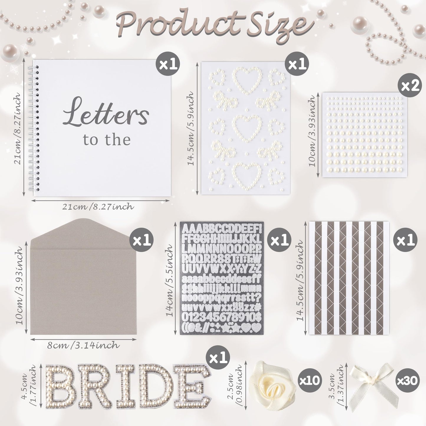 WATINC Letters to The Bride Scrapbook Kit - 8x8 Inch DIY Wedding Photo Album Guest Book for Bridal Shower Bachelorette Party, Beige Memory Book with 3D Flower Bow Envelopes Pearl Letters Stickers