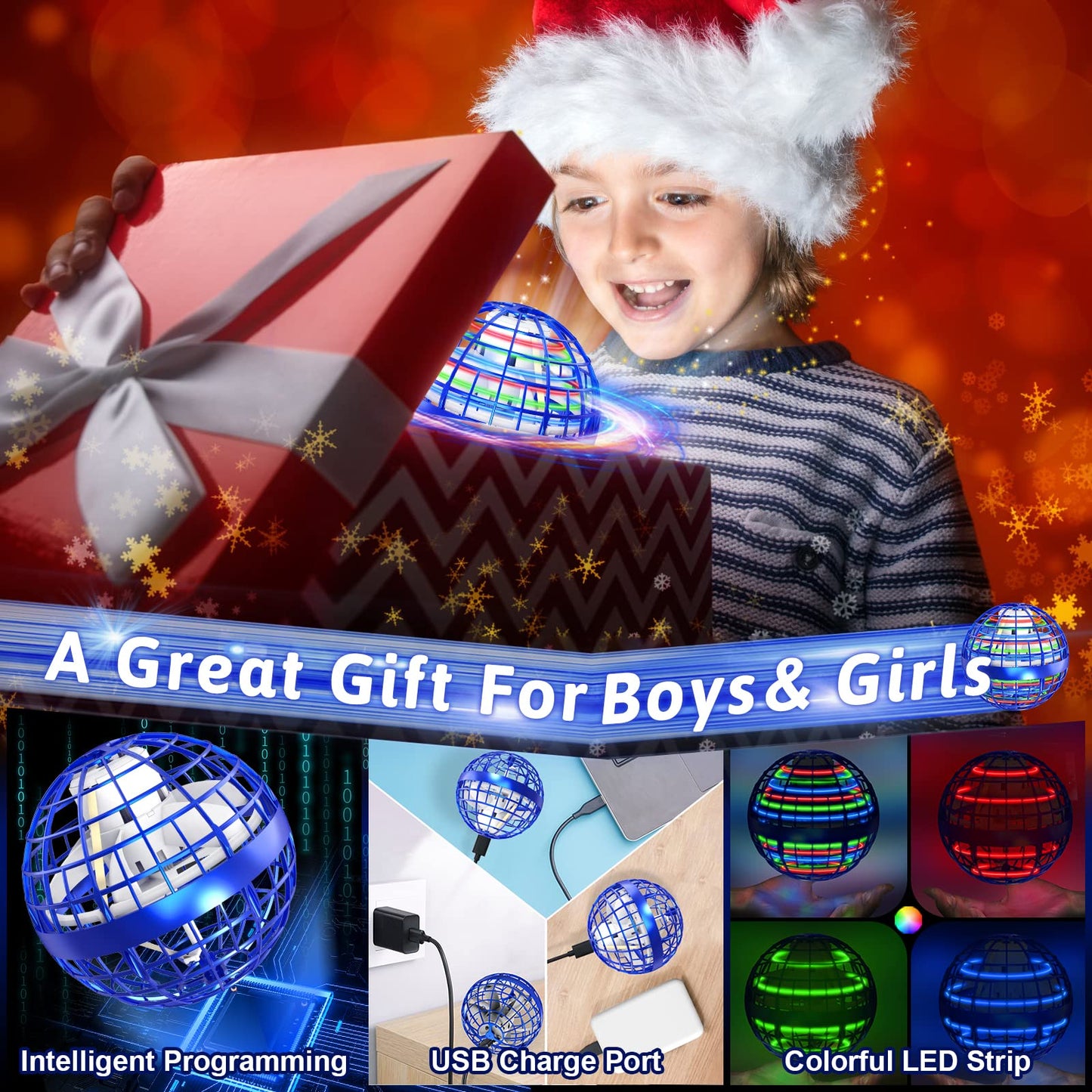Flying Orb Ball Toys 2 Pack, Soaring Hover Boomerang Spinner Hand Controlled Mini Drone Cosmic Globe Spinning Kids Adults Outdoor Fly Toy Birthday Gift Cool Stuff for Boys Girls 6 7 8 9 10+ Year Old