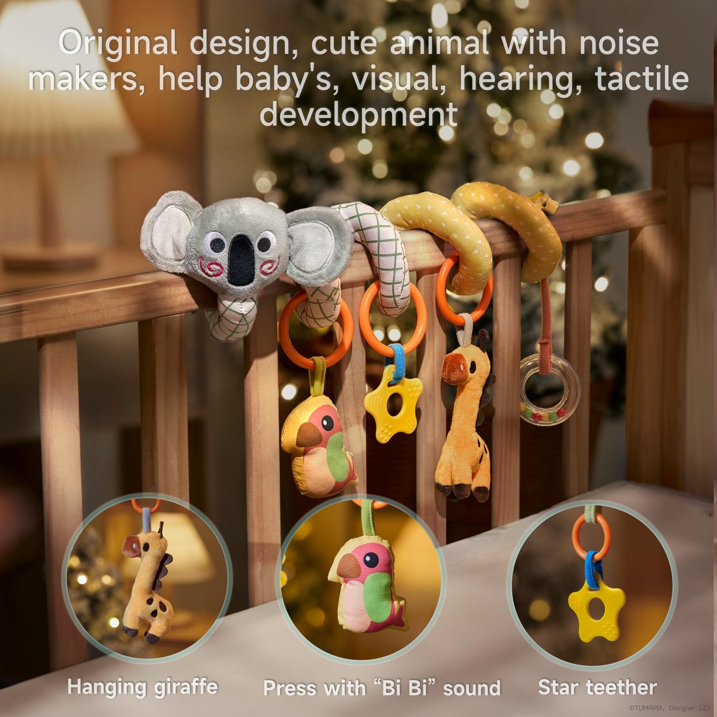 TUMAMA Spiral Car Seat Toys Baby Toys for 0 3 6 9 12 Months, Infant Stroller Toy Newborn Hanging Toys with Rattle, Teether