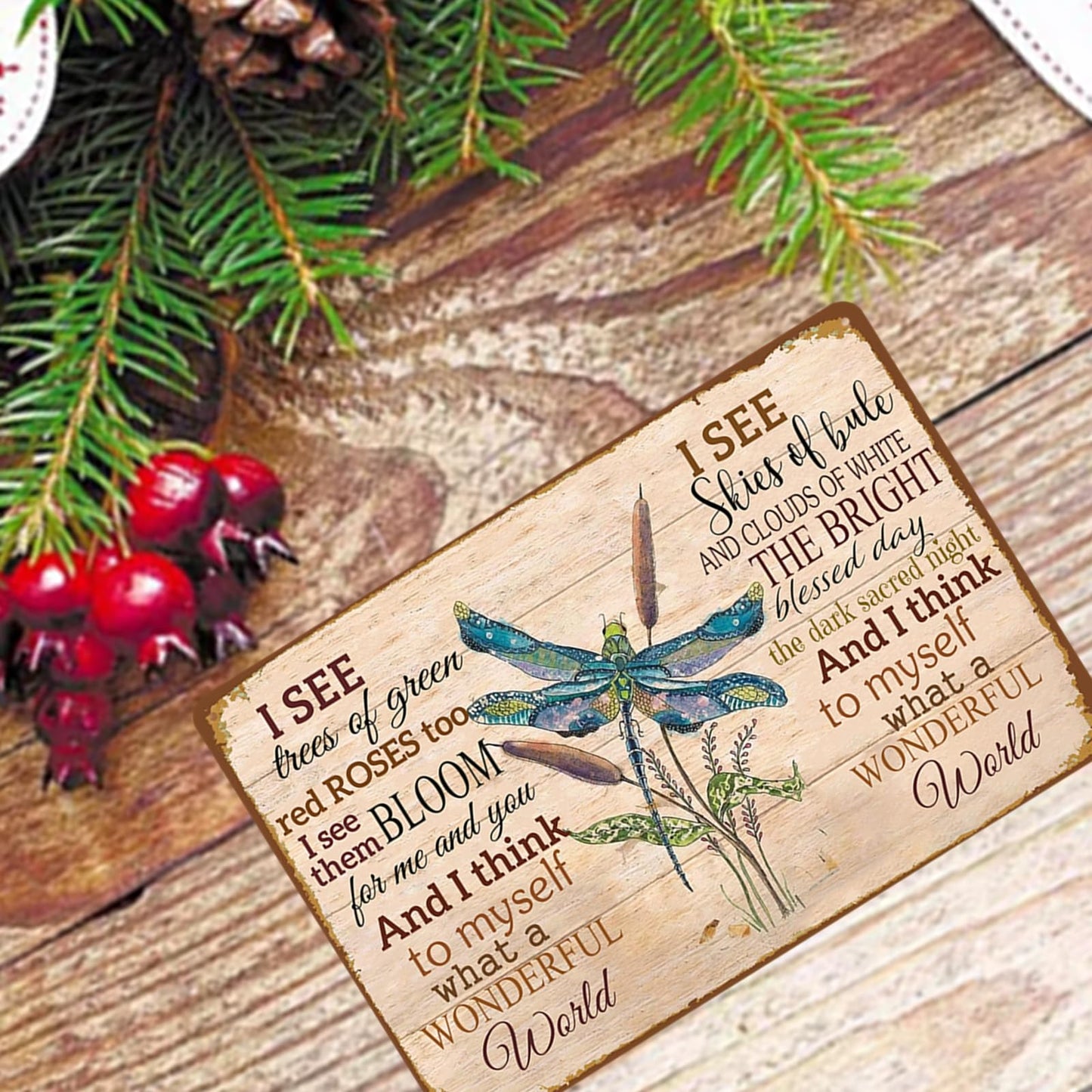 Dragonfly Metal Sign Tin Signs Garden Wall Art Decor Outdoor What A Wonderful World Sign Wall Plaques 8×12 Inches