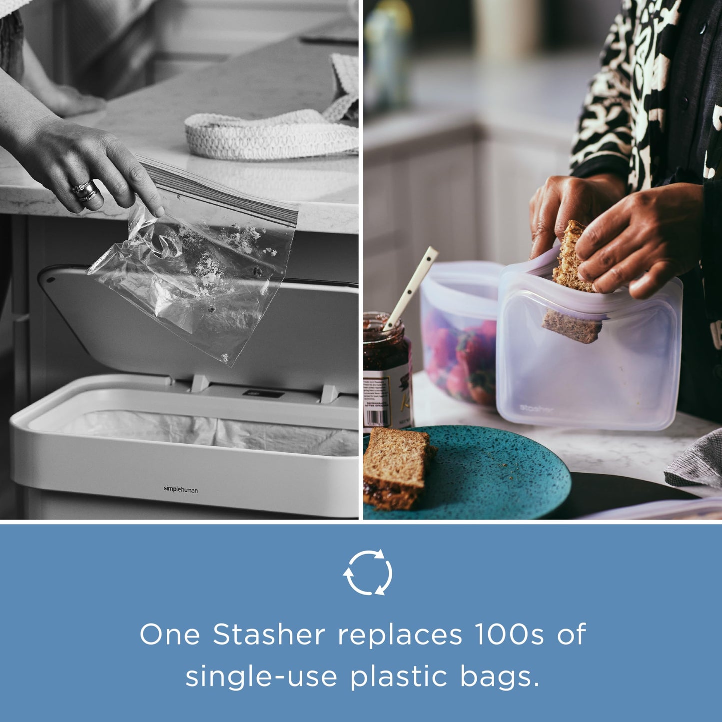 Stasher Silicone Reusable Food Storage Bags, 4-Pack, Reusable Freezer Bags, Microwave, Dishwasher, Oven Safe, Sous Vide, Premium Lunch Containers, Eco Friendly, Snack Bags, Food-safe Silicone, Clear