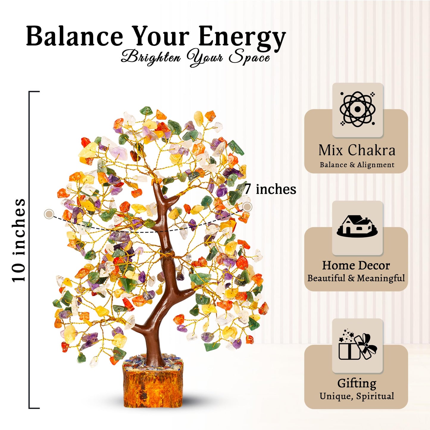 YATSKIA Chakra Tree - Crystal Tree - Stones and Crystals - Spiritual Decor - Chakra Stones and Healing Crystals - Feng Shui Decor - Crystal Gifts for Women