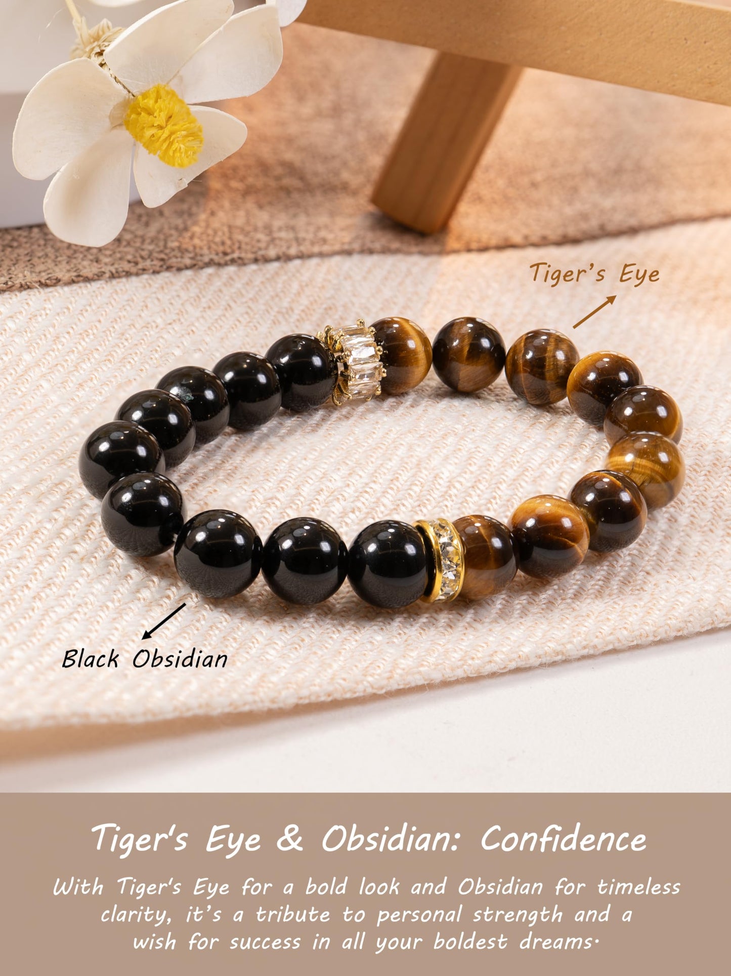 SENLLY Crystal Gift Bracelet, Tiger’s Eye & Black Obsidian Meaningful Natural Stone Crystal Jewelry for Women Mom Daughter Sister Wife Friend