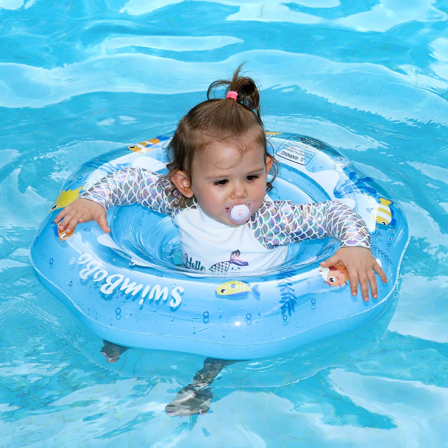 Swimbobo Inflatable Baby Swimming Float with Safety Seat Fun Swimming Pool Toys for Age 6-36 Months Toddler(Blue Oecan)