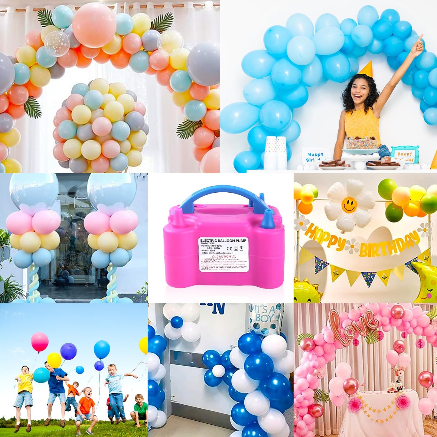 Balloon Pump Electric, 110V 600W Balloon Blower Inflator Dual Nozzle Air Pump Balloons Inflator for Decoration, Party, Sport,Gifts:2 Balloon Tying Tools