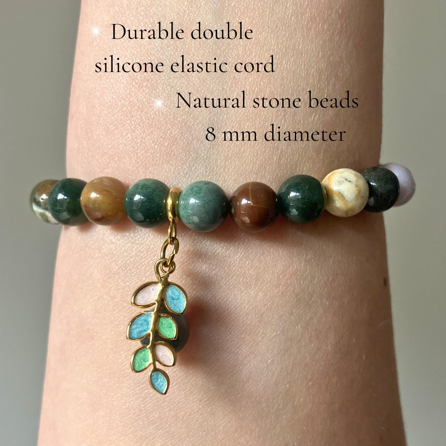 TEJO Natural Stone Beaded Bracelet – Handmade Energy Healing Bracelet for Men & Women, Yoga Chakra Jewelry Gift (Indian Agate Natural Stone Bracelet – for Women, 6.5 inches)