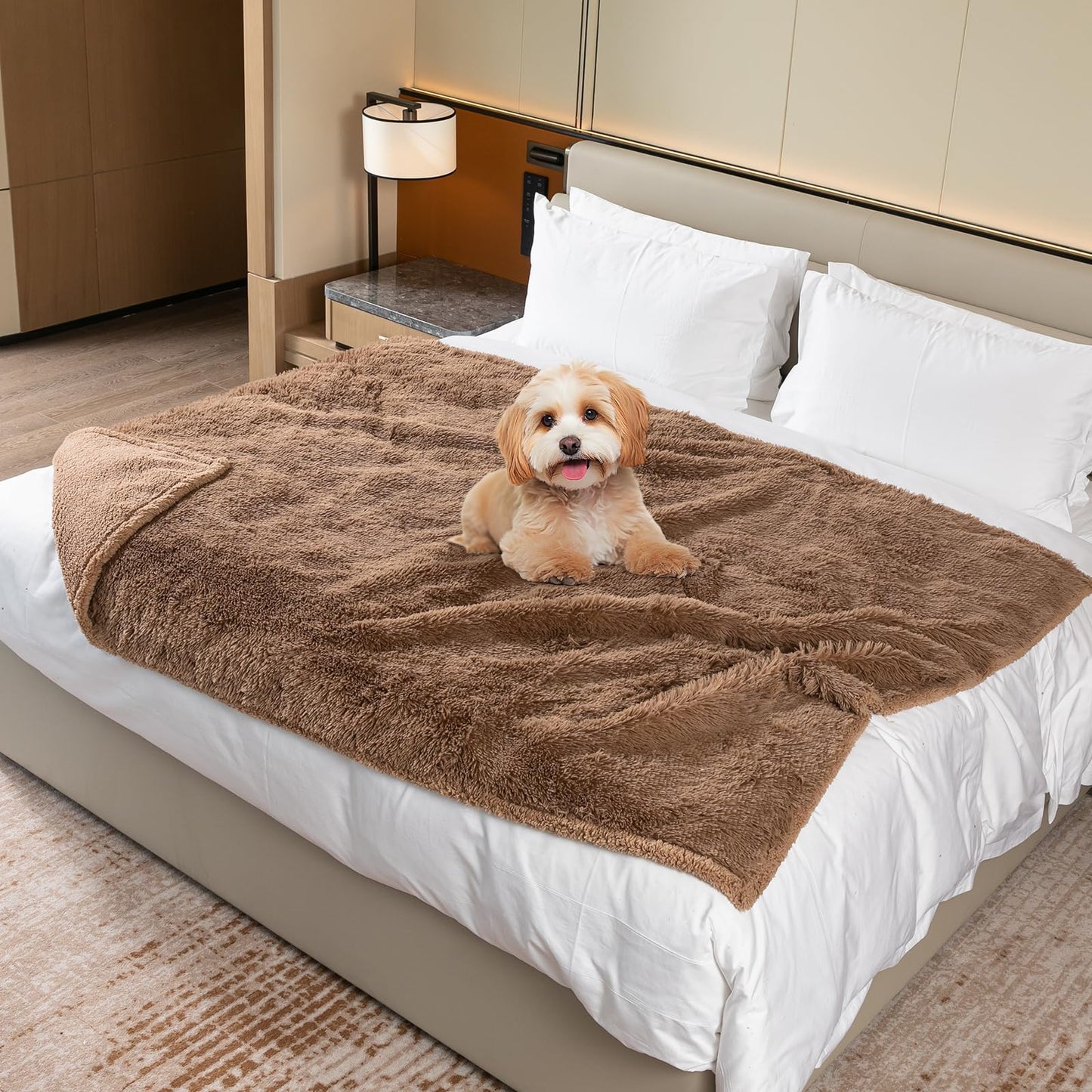 Cat Calming Dog Blanket for Couch Waterproof Fluffy Faux Fur Blankets for Dogs and Cats Soft Lightweight Couches and Bed Cover Washable(Brown,M-57x40in)