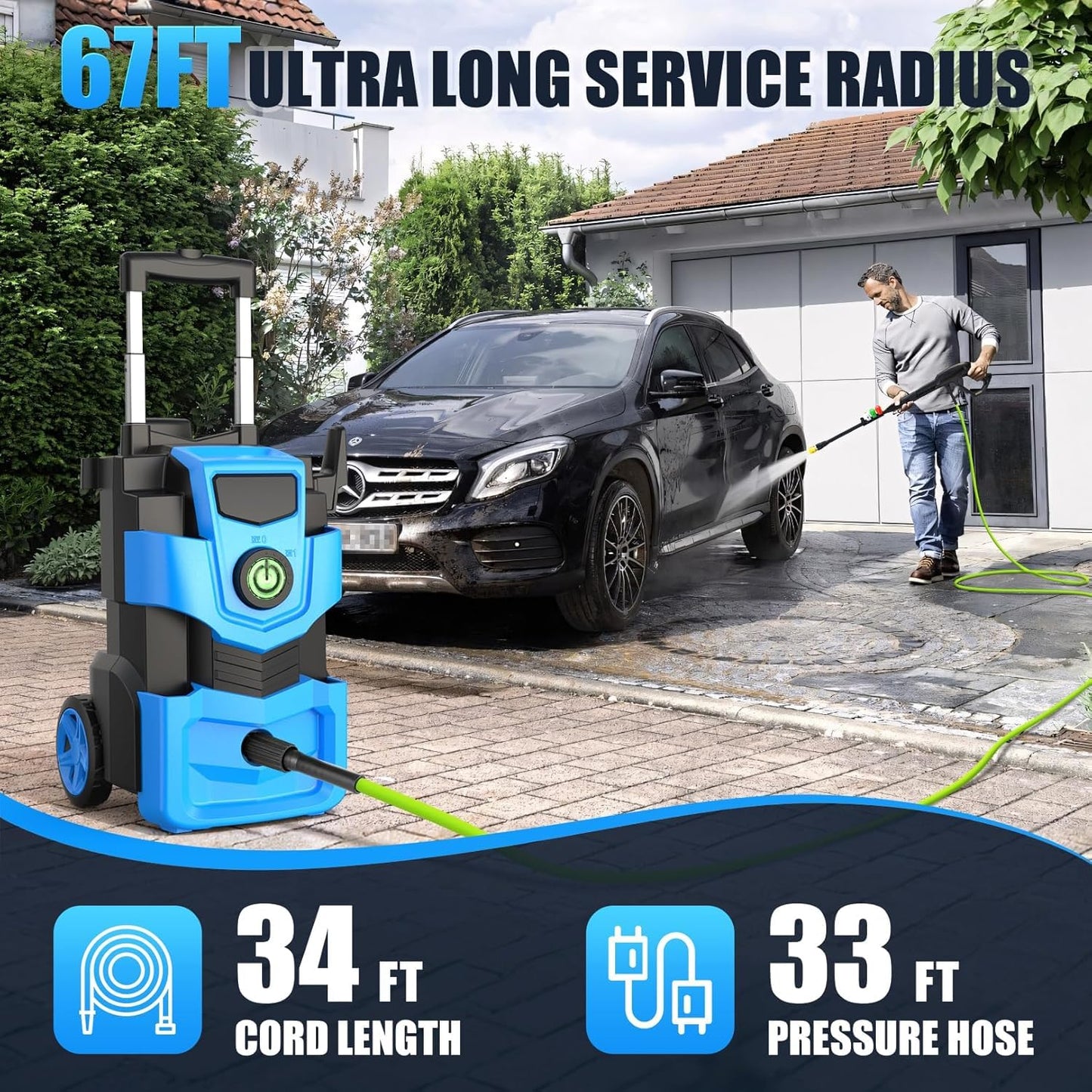 5000 PSI Professional Electric Pressure Washer,4.0 GPM Heavy Duty Power Washer with 4 Nozzles,Foam Cannon,33FT Hose and 500ml Soap Bottle for Home/Cars(Blue)