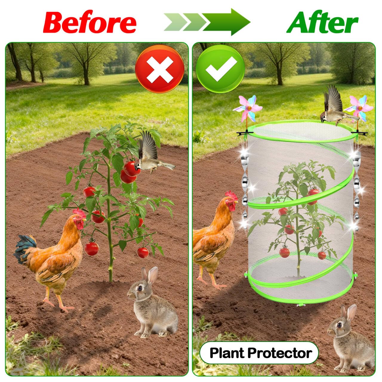 4 Pcs Insect Bird Barrier Netting Mesh with Bird Reflective Devices, Outdoor Garden Protection Cover, Plant Covers, Garden Netting Plant Cover, Protect Plant Fruits Flower from Insect Bird Eating