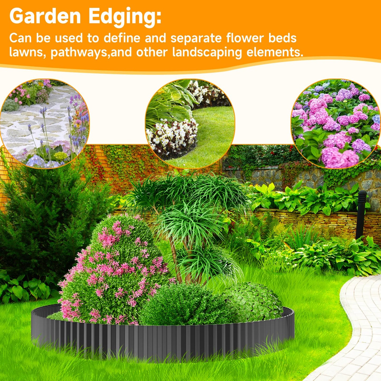 MTART Corrugated Metal Edging for Landscaping, Sturdy Garden Edging Border for Flower Bed, Lawn and Landscape Edging (Black, 6"×40Ft)