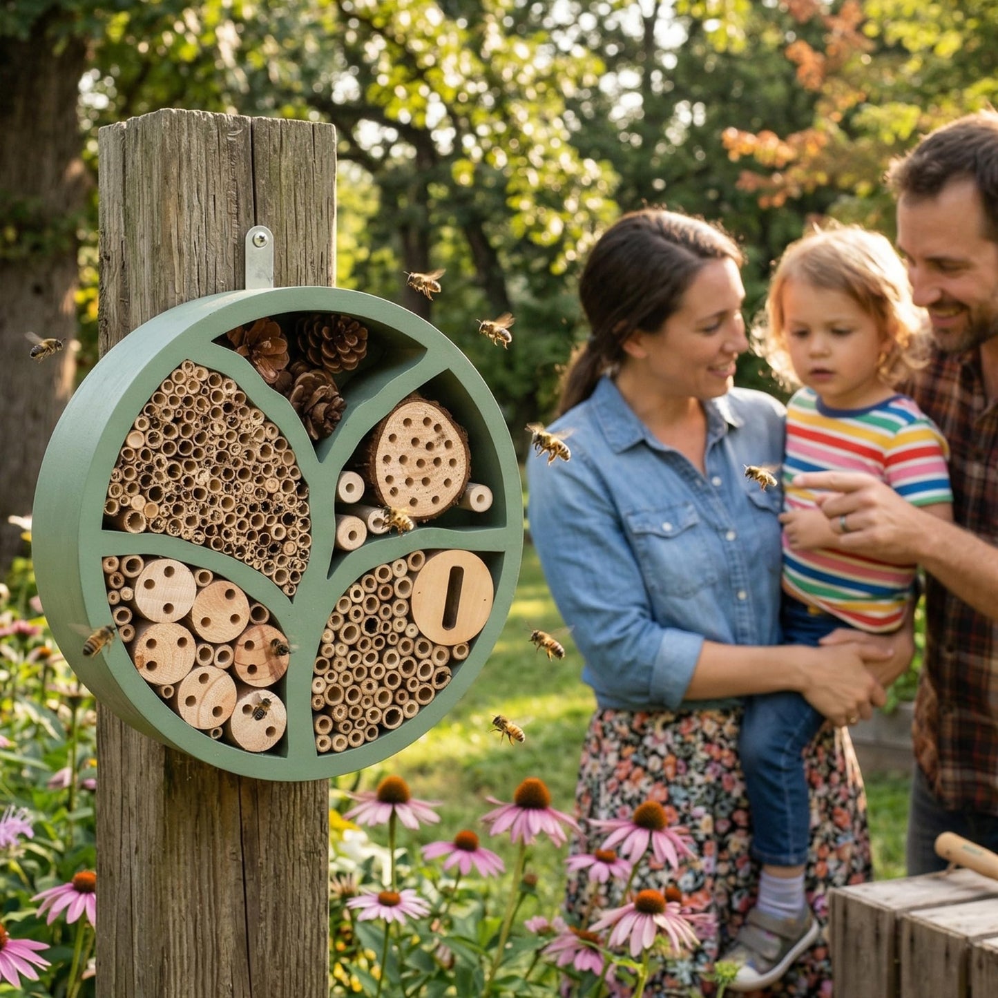 11” Woonden Multi Habitat Insect House Outdoor Garden Decorative Insect Hotels for Bee Butterfly and Beetle Tree of Life