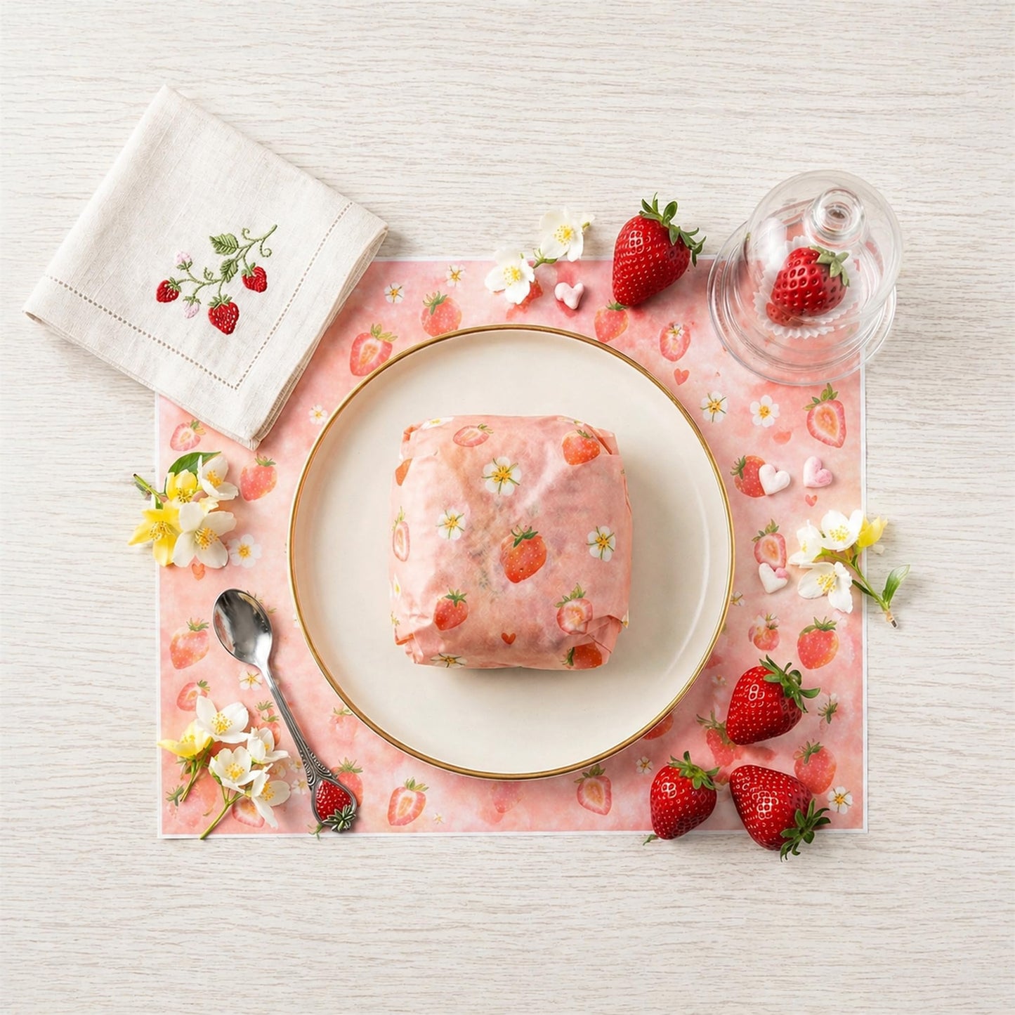 GROBRO7 Strawberry Wax Paper Sheet - 150Pcs Summer Fruit Themed Food Deli Papers with Flower, 9.8 x 8.3in Greaseproof Waterproof Disposable Pink Wrap for Sandwich Picnic Basket Liner Party Supplies