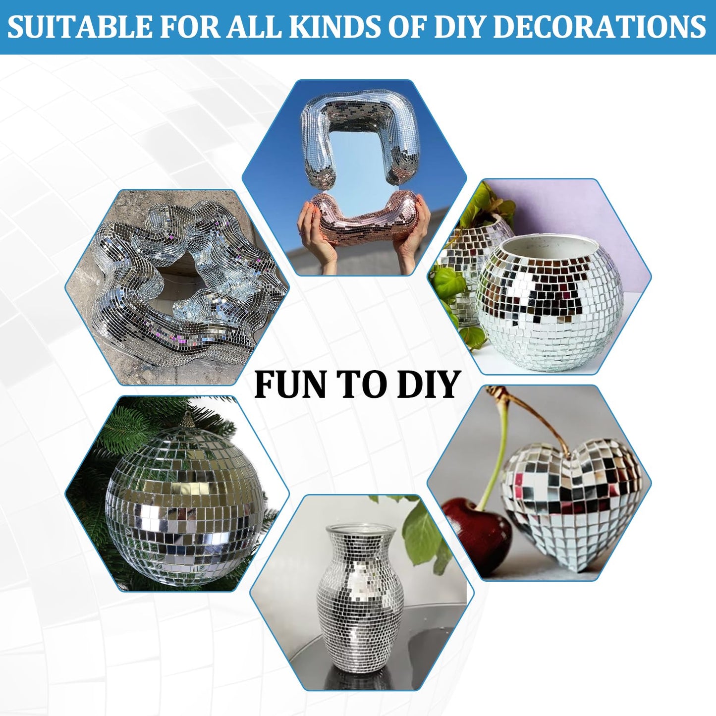 18000 Pieces Mirror Mosaic Tiles, 5 x 5 mm Self Adhesive Mirror Stickers, Real Glass Mini Square Mirrors, Disco Ball Stickers for Crafts DIY Home Decorations
