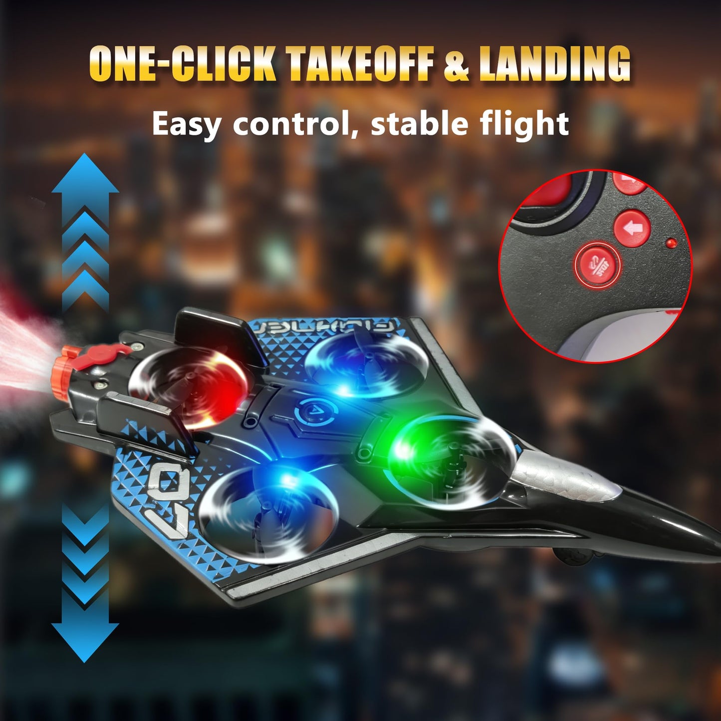 Virellia RC Airplane with Cool Spray, Foam Remote Control Airplanes with Led Light, 360° Flip Fighter Jet Toys, Stunt Roll, RC Plane for Kids Adults Aged 6+, Gifts for Kids Boys Girls, Black