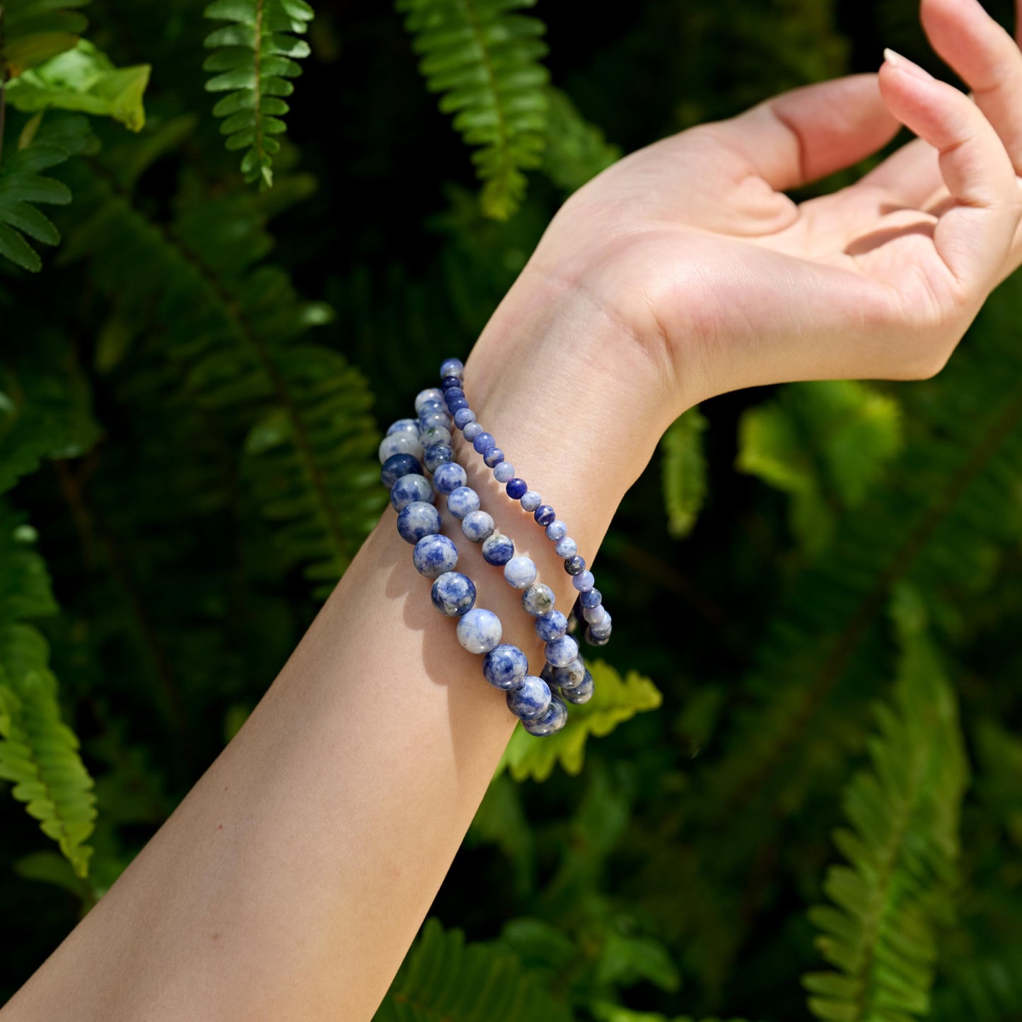 Bivei Blue Spotted Jasper-Calm Flow-6mm Beaded Bracelets for Women Handmade Semi Precious Natural Stone Stretch Elastic Jewelry for Women Yoga Protection Gifts
