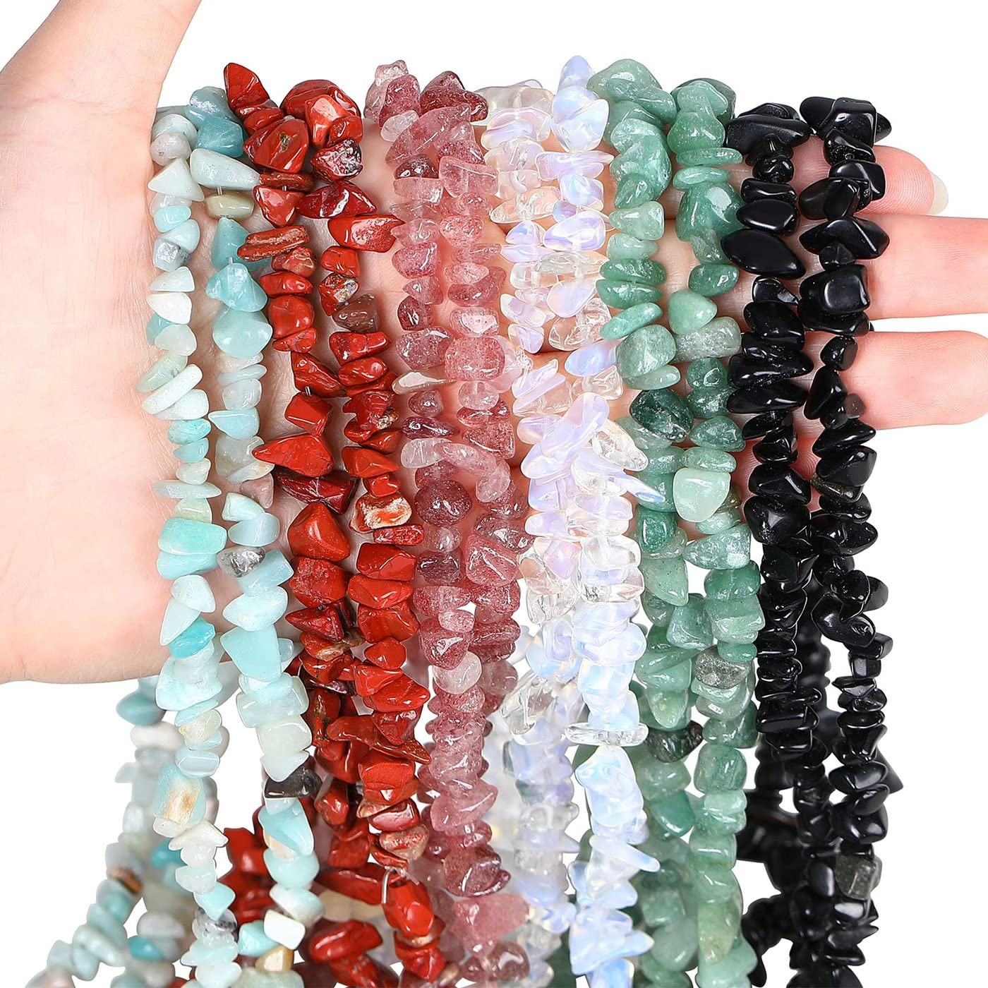 LAIDANLA White Opalite 400pcs Natural Chip Stone Beads 5-8mm Healing Crystal Irregular Gemstones Drilled DIY Loose Rocks Bead Crystal for Bracelet Earrings Necklace Jewelry Making Crafting