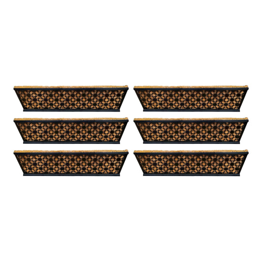 LaLaGreen Bundle - 6 Pack, 24 Inch Black Metal Rectangular Flower Pot Wall Planters with Coco Liner, Window Box Planter for Outdoor Plants, Modern Stylish Horse Trough Railing Balcony Patio Fence Deck
