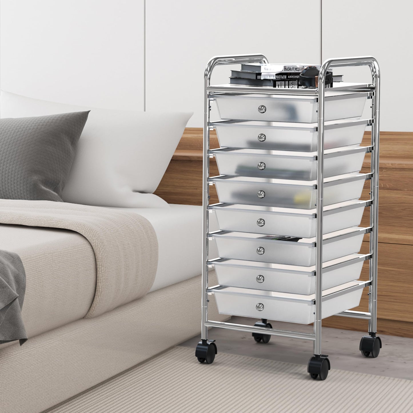 Simple Houseware Utility Cart with 8 Drawers Rolling Storage Art Craft Organizer, Chrome