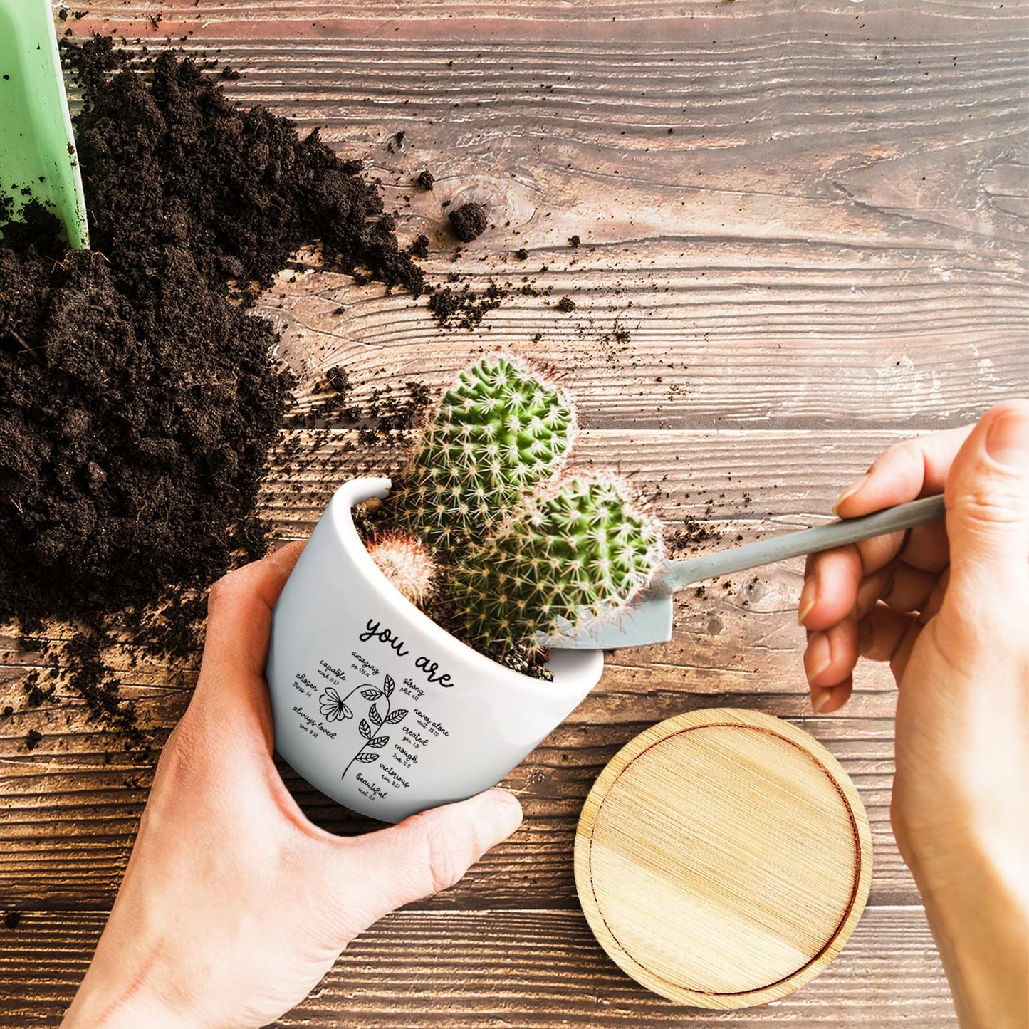 Jutasty Christian Religious Gifts for Women, Succulent Plant Pot, Cactus Flower Planter Gifts, Inspirational Motivational Gifts for Women Friend, Plant Pots for Office Desk Table Shelf (No Plants)