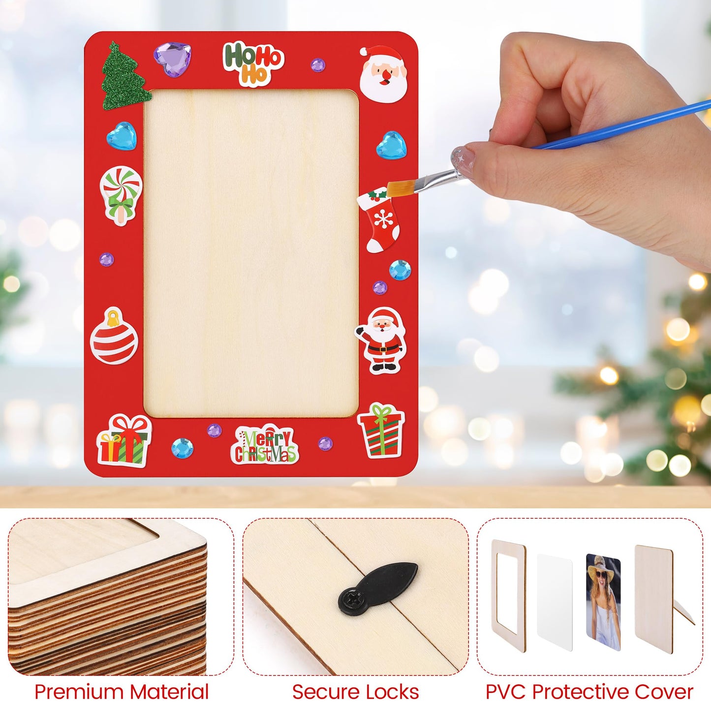 Fovths 36 Packs Christmas Picture Frame Painting Craft Kit Wooden DIY Photo Frame with 250 Foam Stickers Brushes Set Holiday Art Party Favor DIY Paint and Decorate