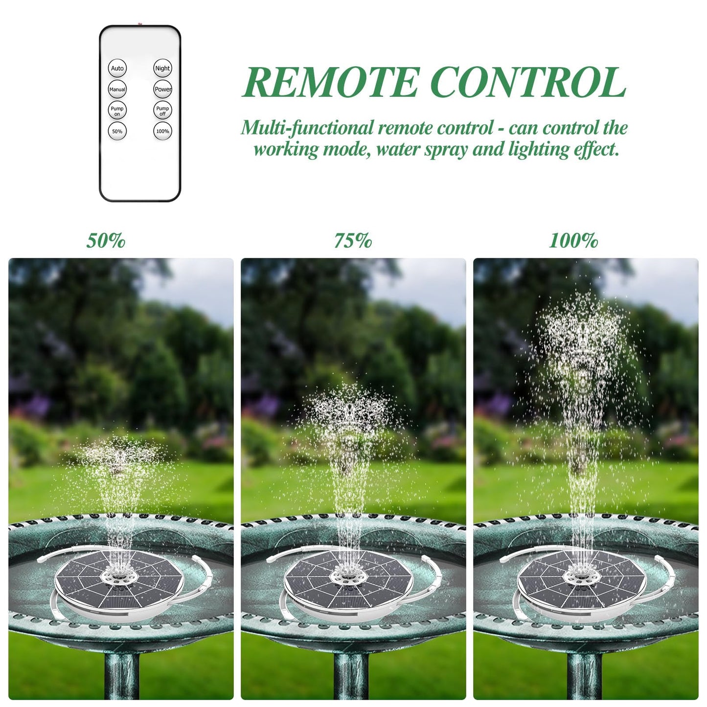 AISITIN 6.5W Solar Fountain Pump with Colorful LED Lights, 3000mAh Battery, Anti-Drift Brackets, 10 Nozzles, Remote Control, Solar Powered Bird Bath Fountain for Outdoor Garden Pond Fish Pond Backyard