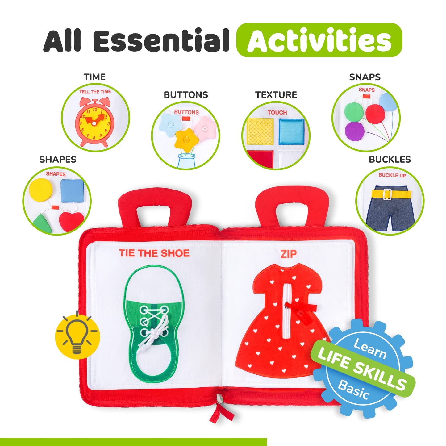 deMoca Travel Toys for Toddlers, Quiet Book for Toddlers 1-3, Baby Travel Toys for Airplane Car Rides, Montessori Busy Book for 1 Year Old with All Parts Attached, Felt Activity Pad, No Noise Gift