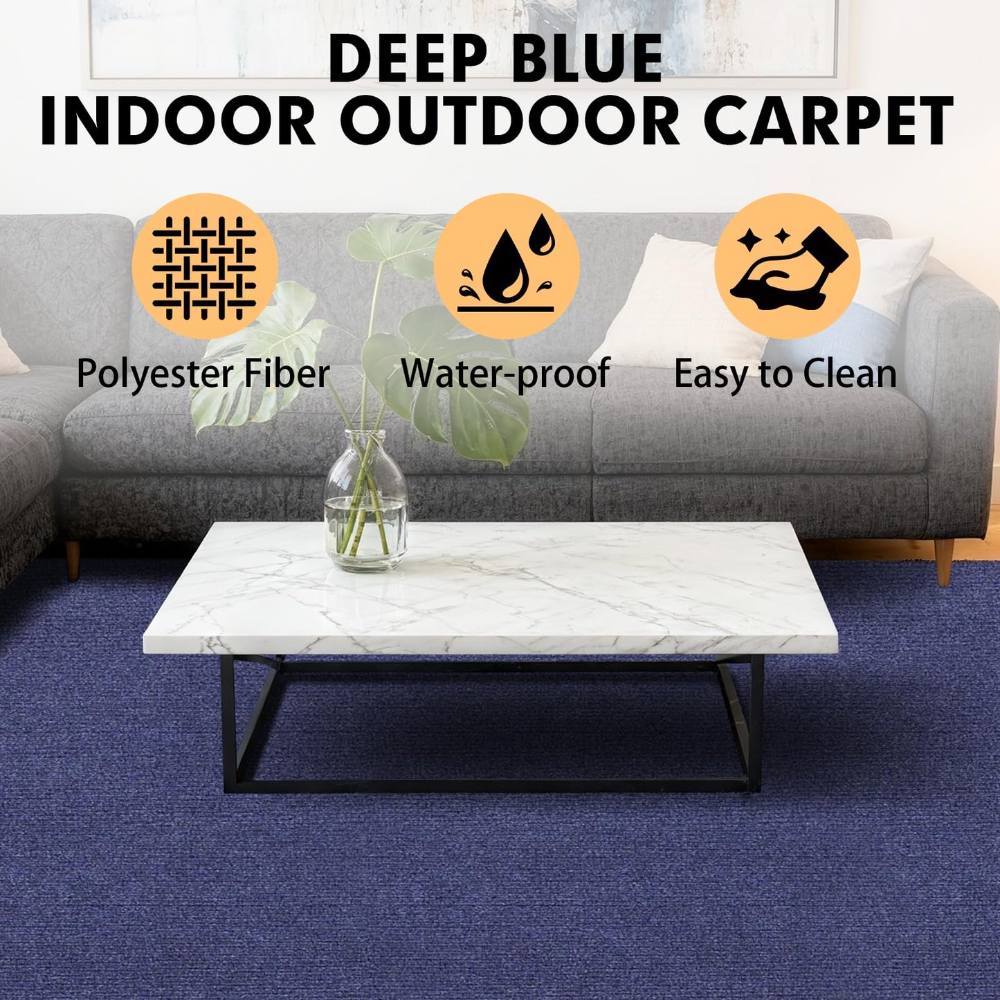 Grefinity Marine Carpet,5 FT x 15 FT Deep Blue Indoor Outdoor Carpet 0.2" Thick Boat Carpet with Water-Proof TPE Backing, Non-Slide Outdoor Marine Carpet Roll for Home, Patio, Porch, Deck