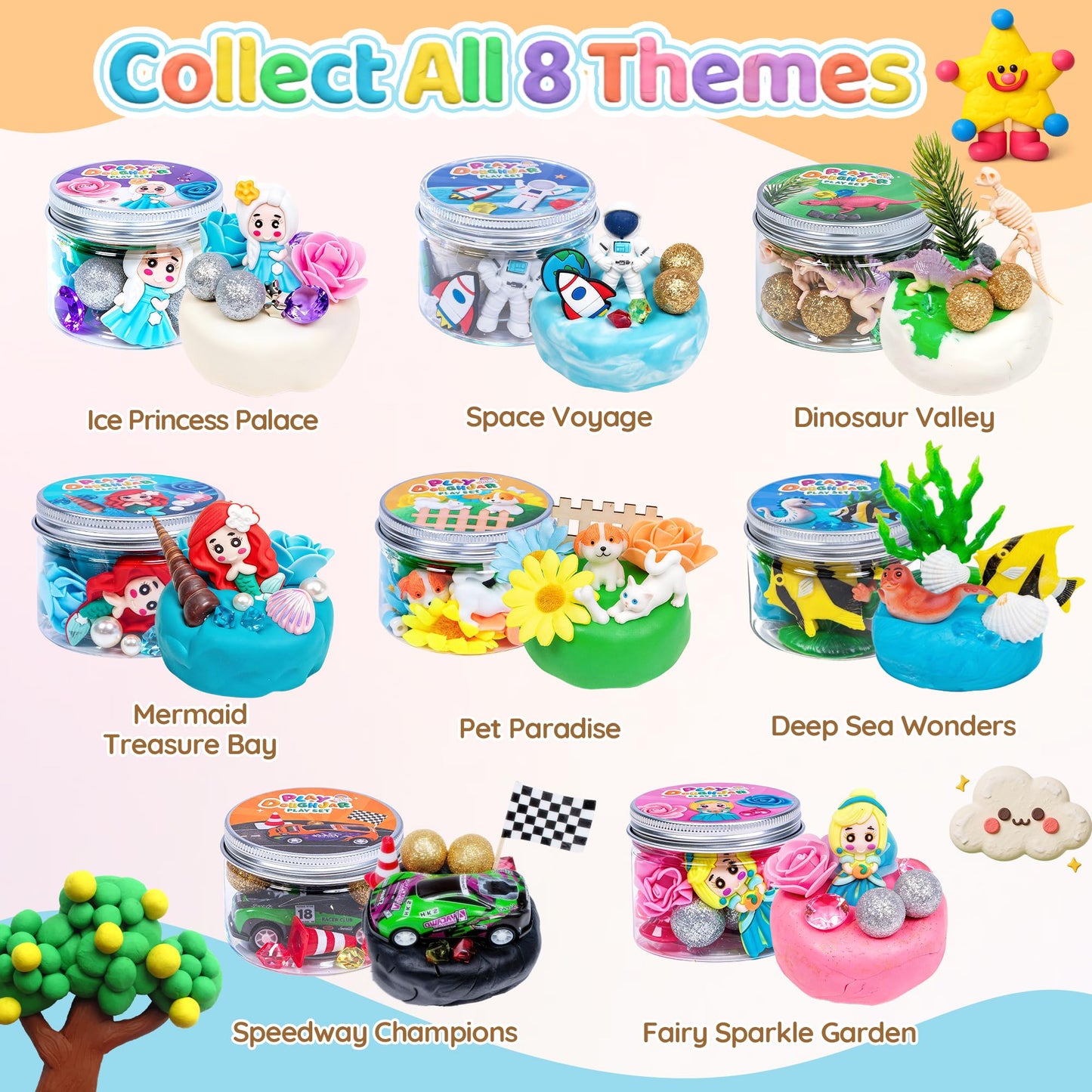 8-Pack Play Dough Jars, Reusable Sensory Play Kit for Kids, Non-Toxic, Educational Creative Playdough,Perfect Party Favors, Goodie Bags,Birthday Gifts for Boys Girls,Ideal for Home Preschool Classroom