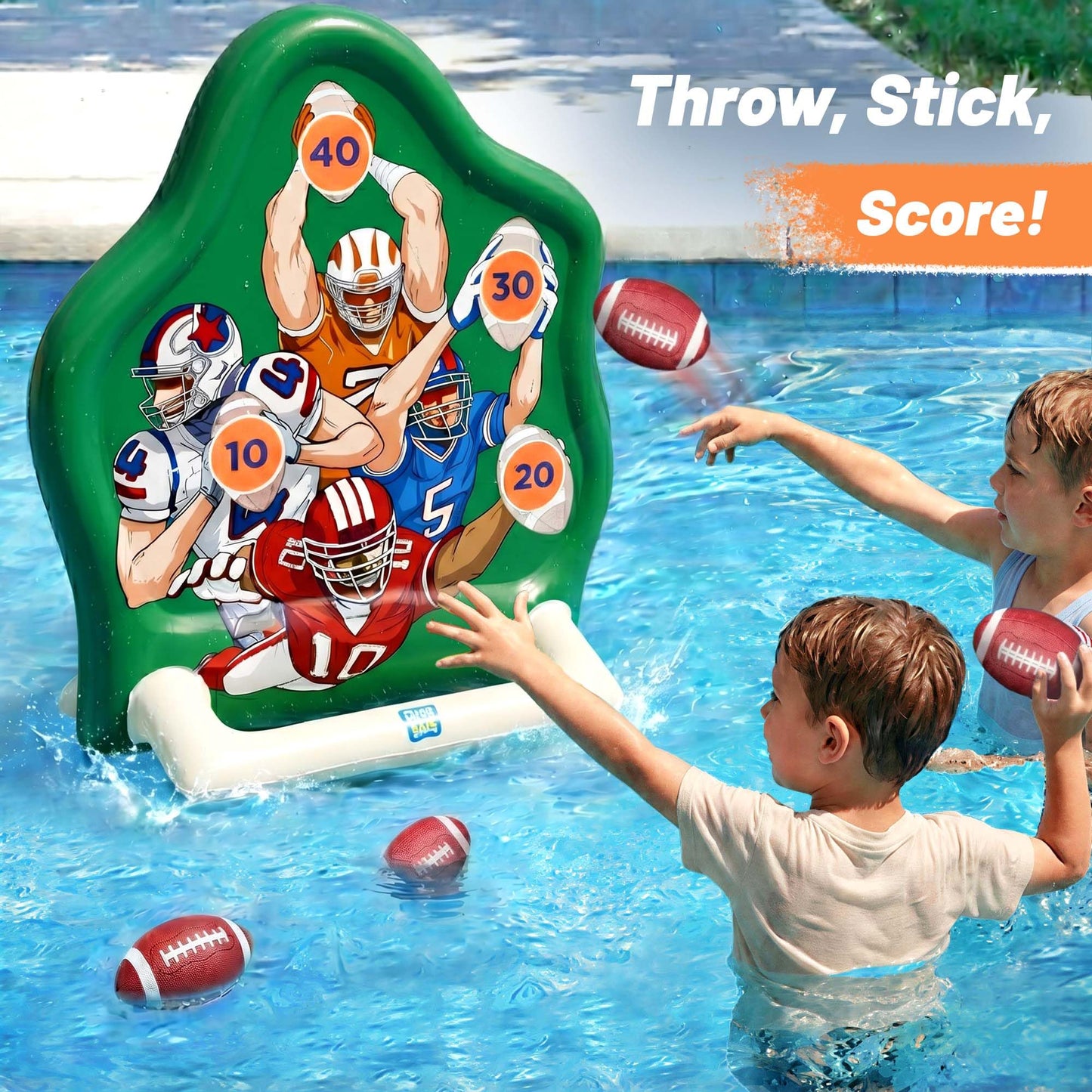 Funscape Kids Fun Pool Toys, Inflatable Football Toss Target Game, Swimming Pool Floats, Beach Yard Outdoor Water Play, Summer Party Birthday Sport Gift 3 4 5 6 7 8 9 12 Yrs Boy Girl Teen