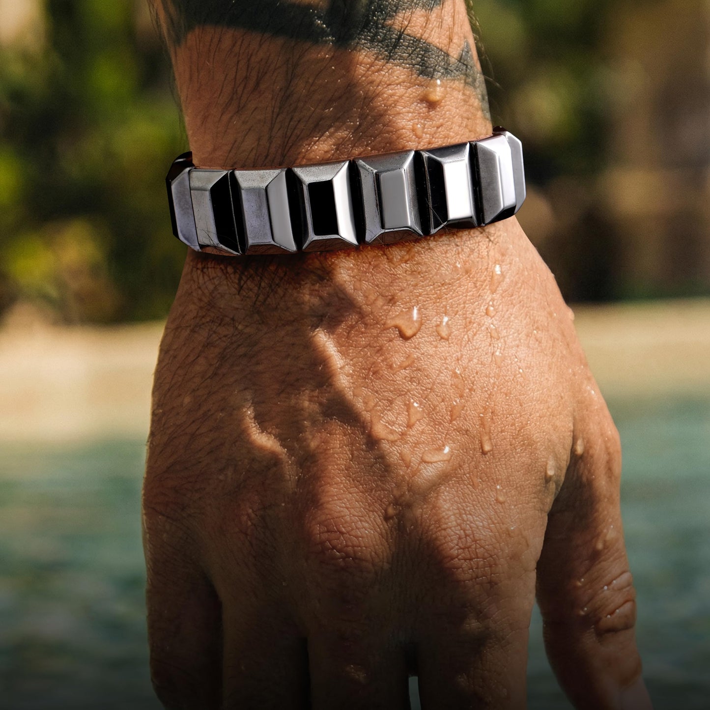 Fathers Day Bracelet Gifts for Grandpa from Granddaughter Grandson Black Geometric Hematite Bracelet for Men Grandpa Birthday Gift Energy Balancing Stress Relief Hematite Crystal Bracelet Jewelry